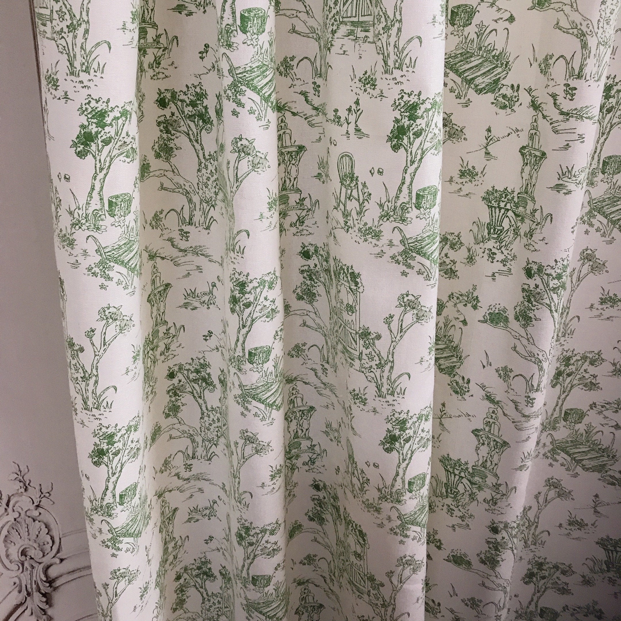 Green Farm Scenery Curtain on Natural Beige