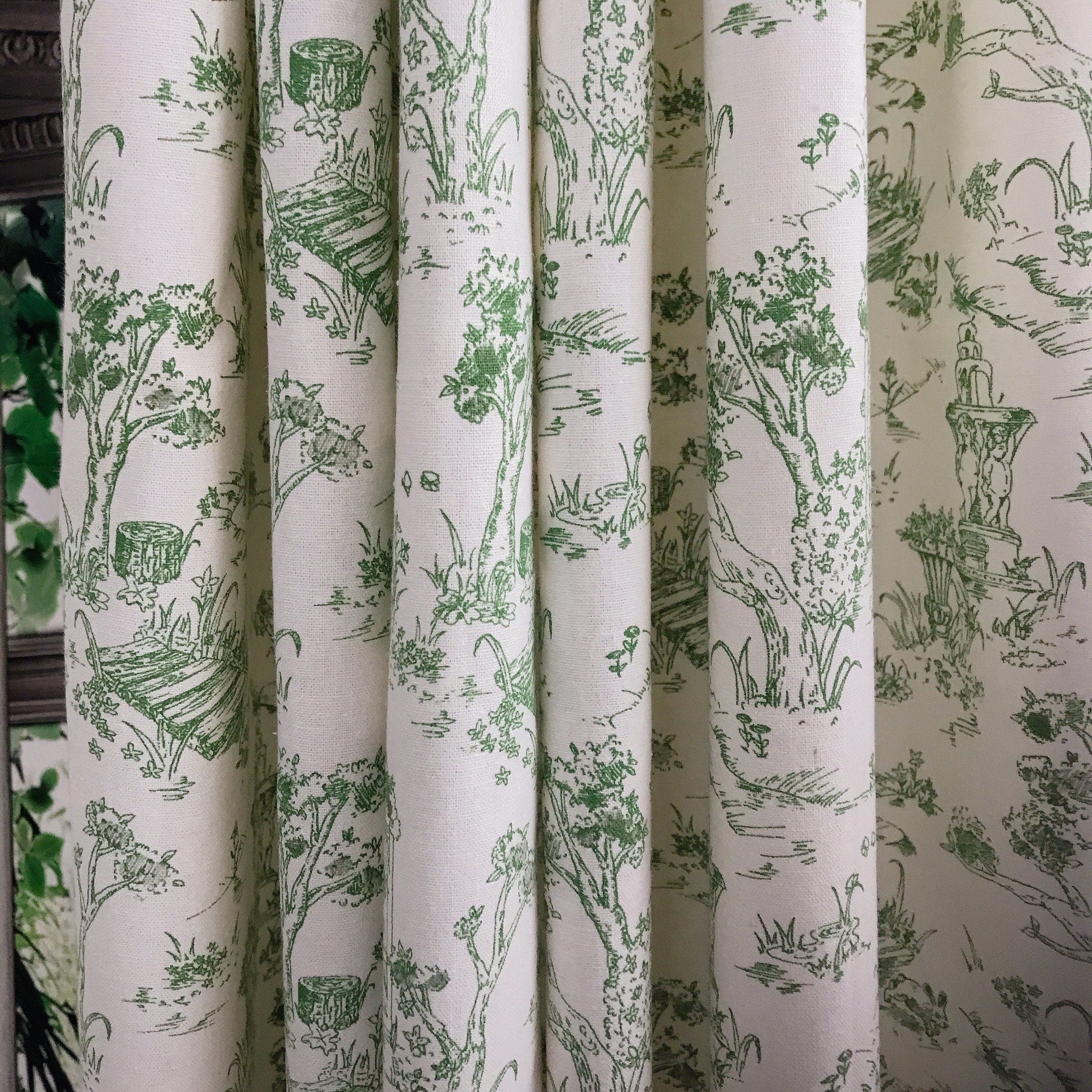 Green Farm Scenery Curtain on Natural Beige