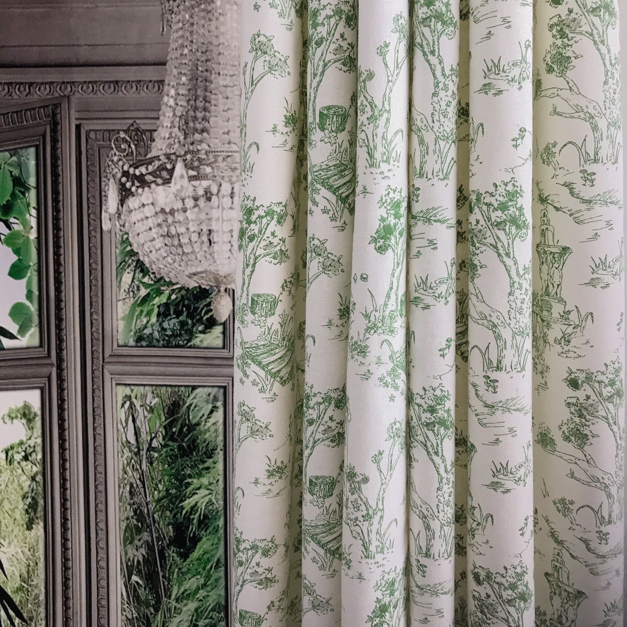 Green Farm Scenery Curtain on Natural Beige