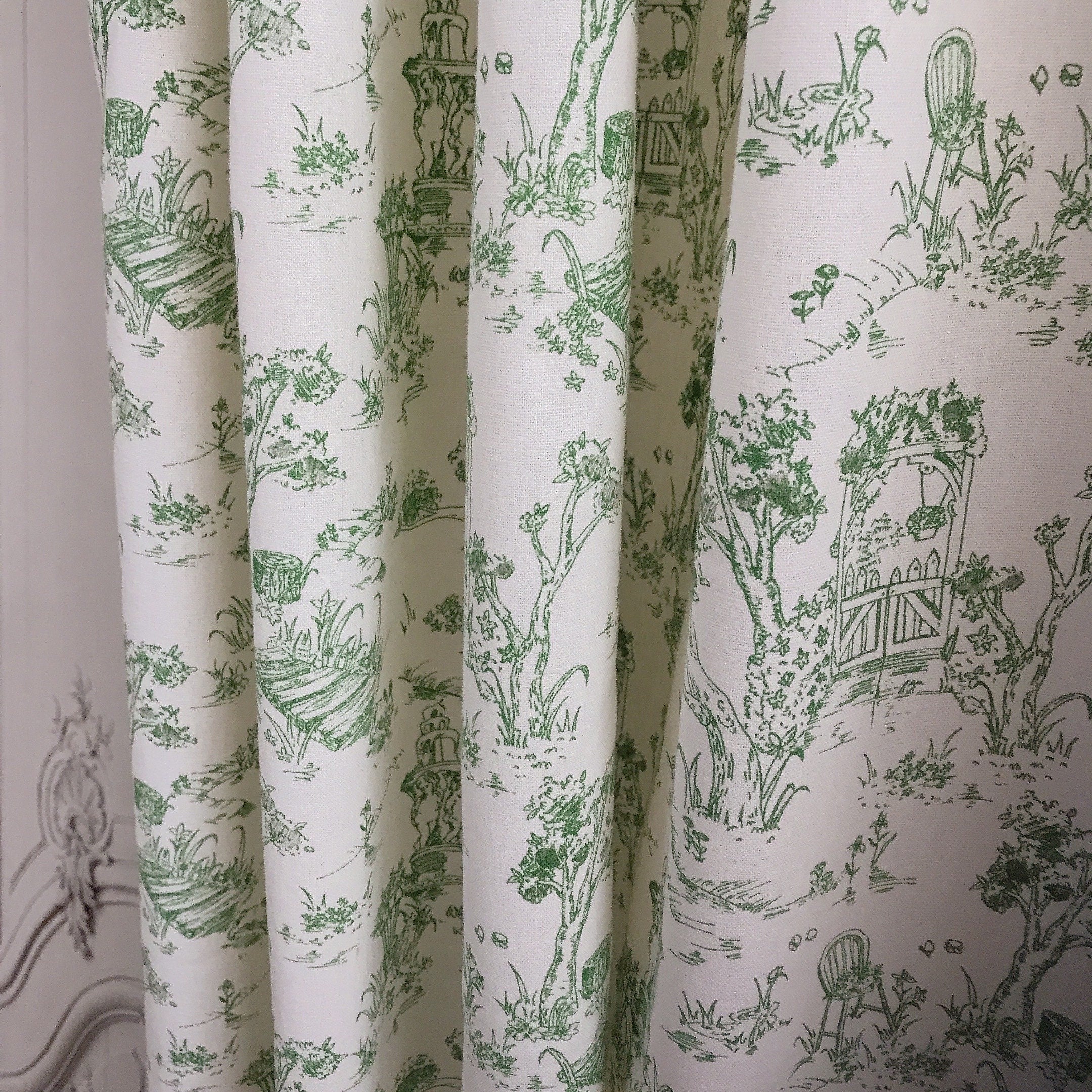 Green Farm Scenery Curtain on Natural Beige
