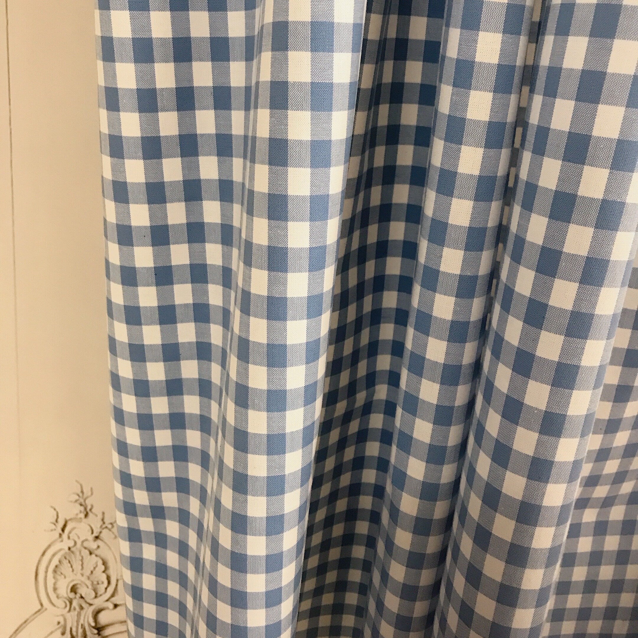 Light Blue and White Mini Gingham Curtain