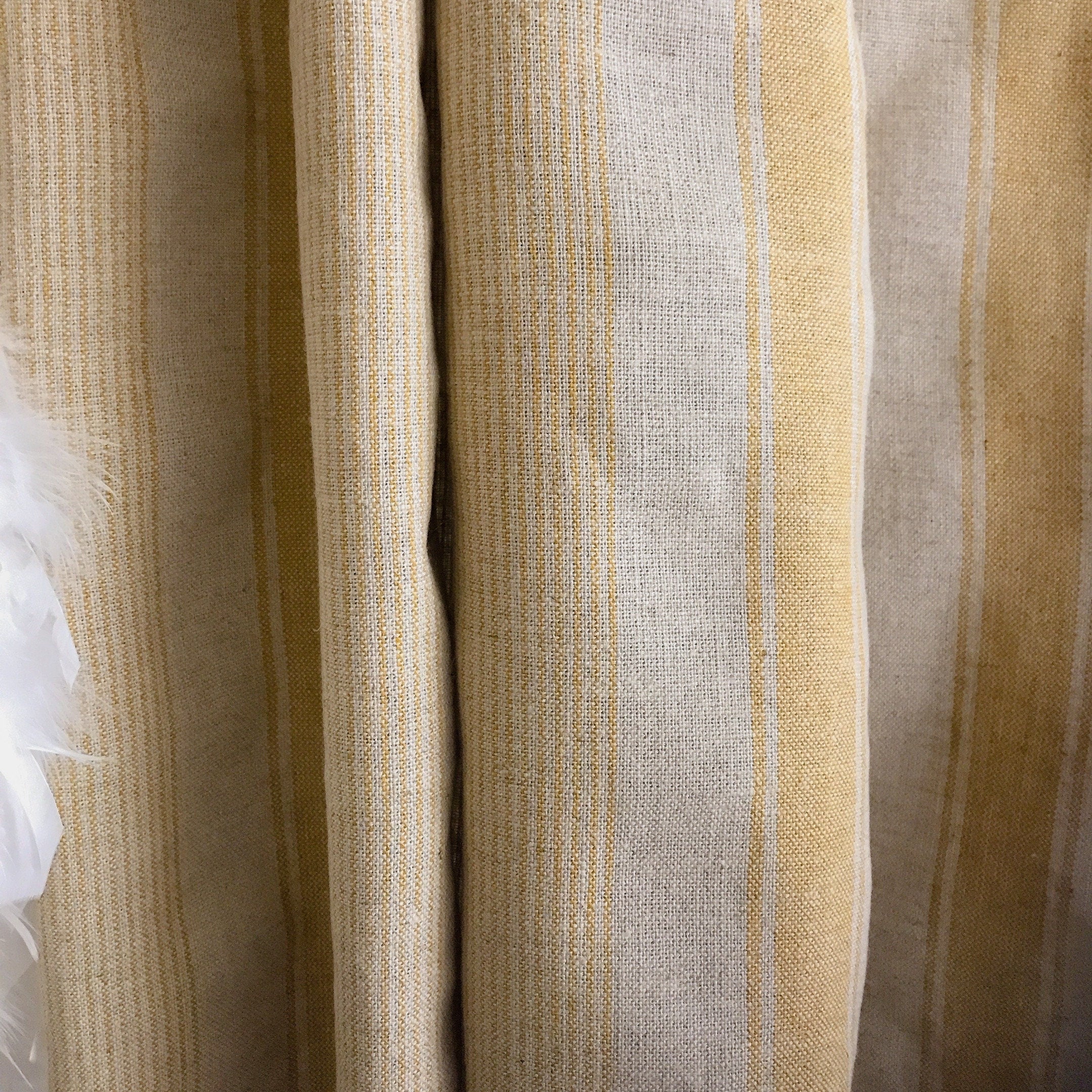 Light Mustard Stripe Linen Curtain on Natural Beige