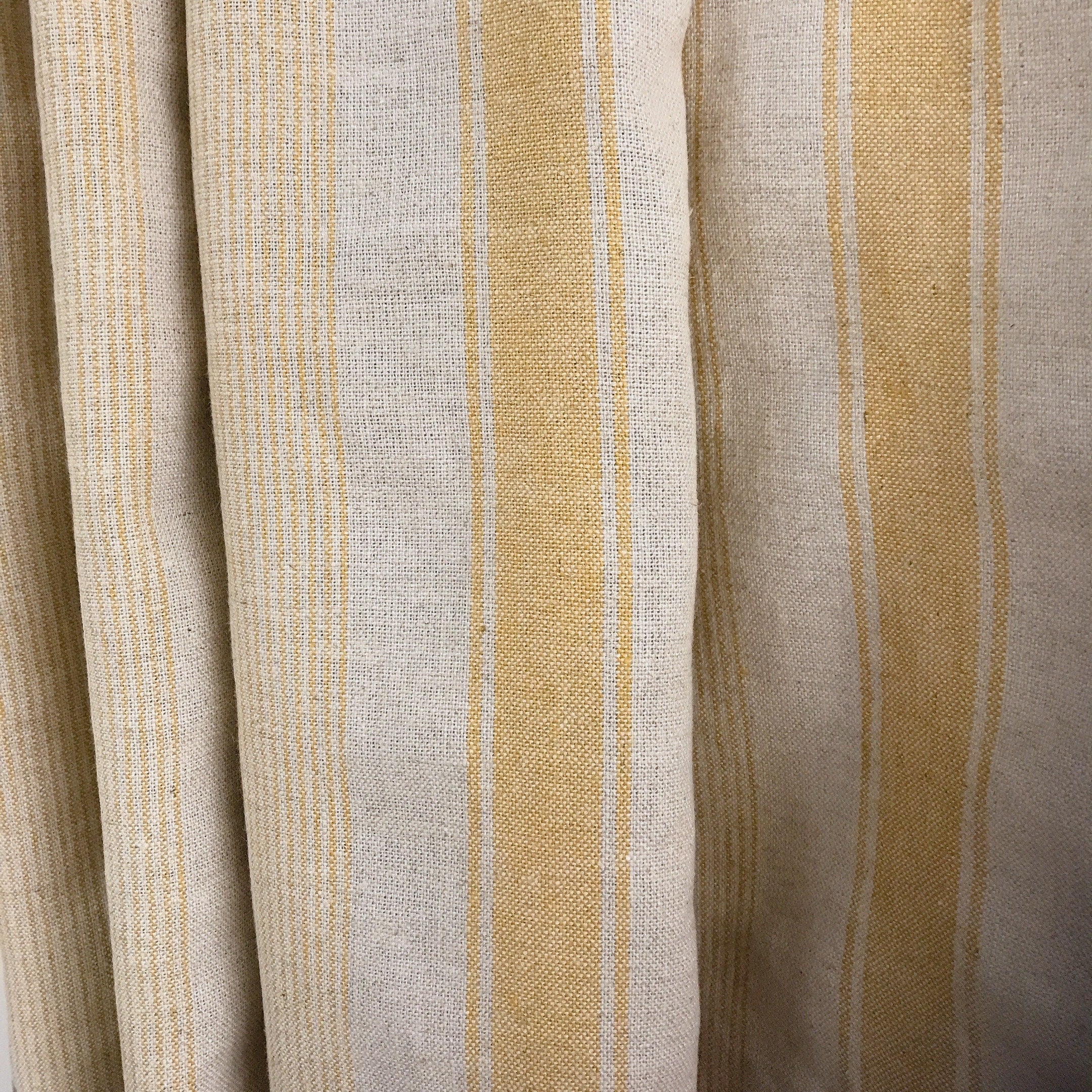 Light Mustard Stripe Linen Curtain on Natural Beige