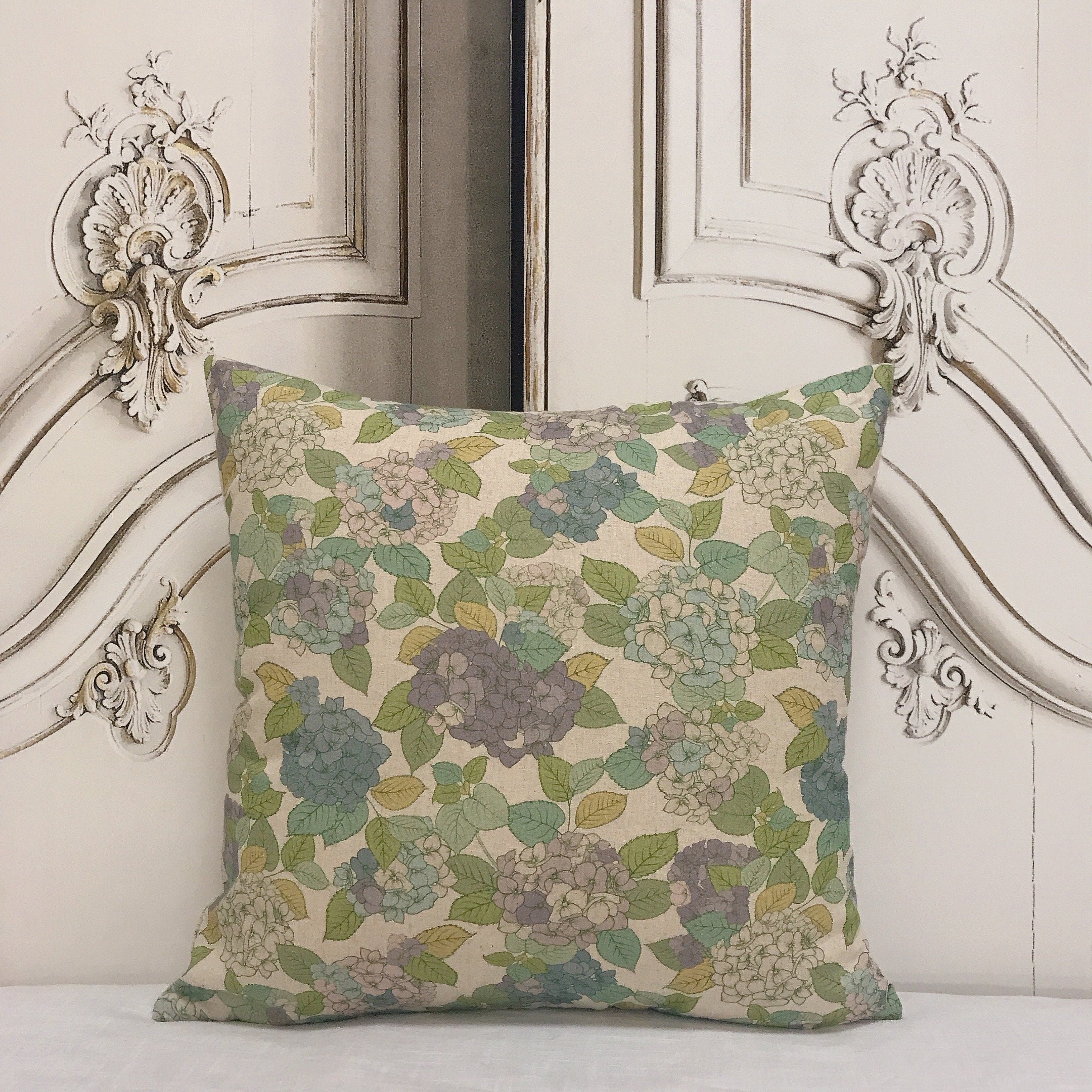 Purple Hydrangea Cushion Cover on Natural Beige