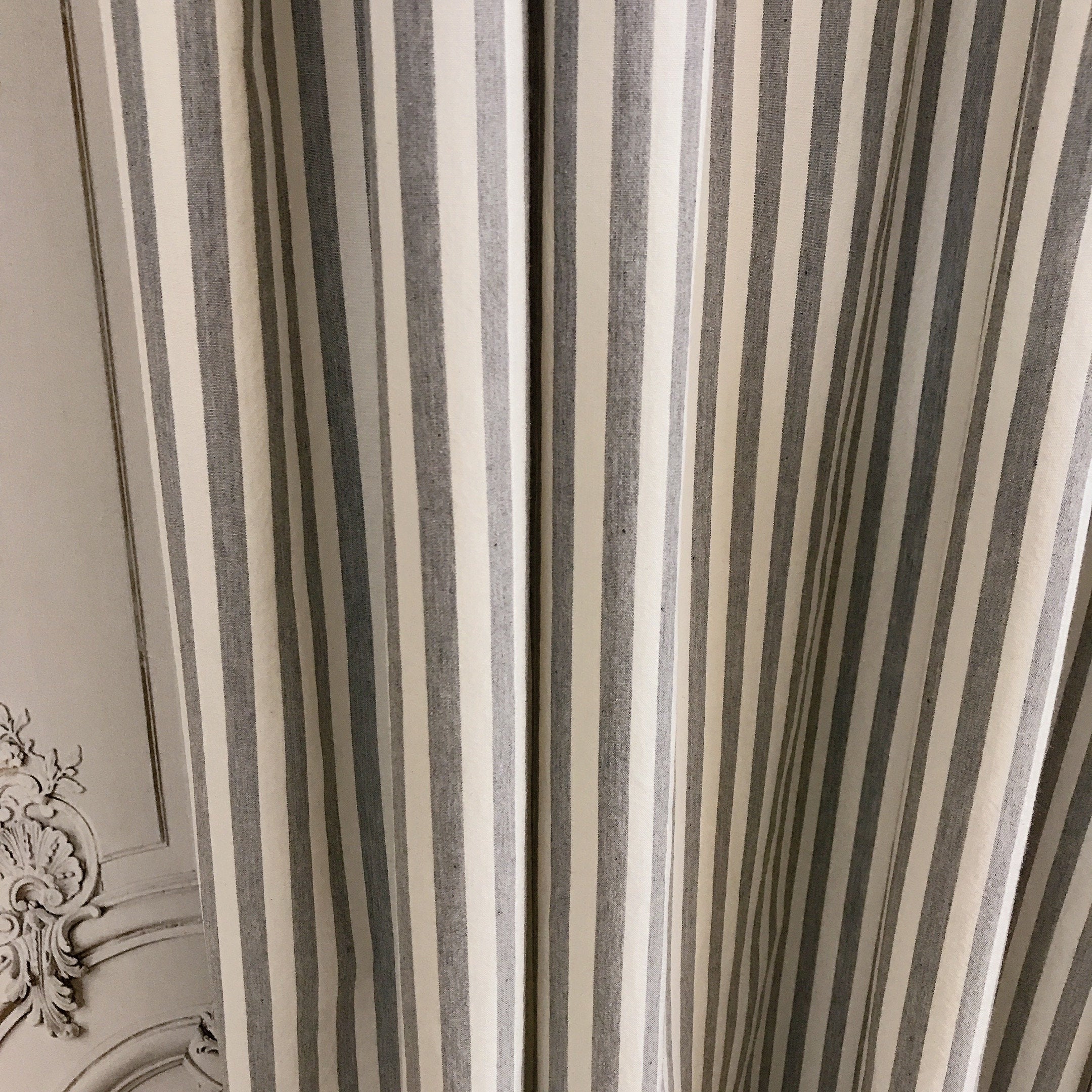 Faded Grey Stripe Curtain on Ivory