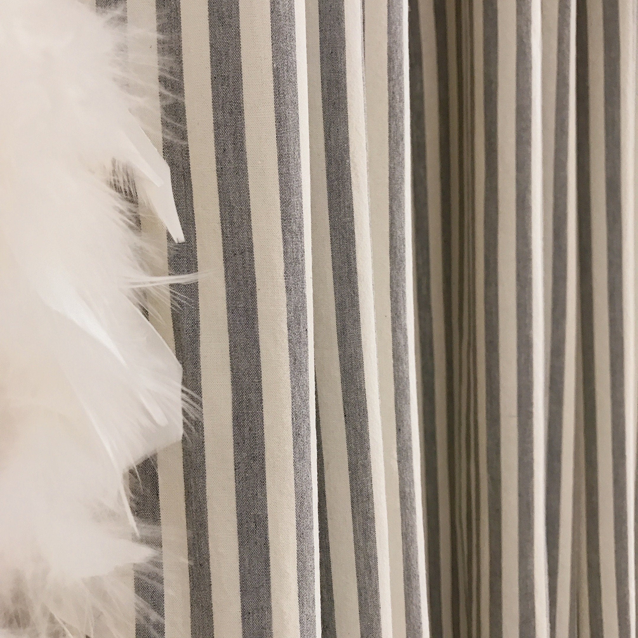 Faded Grey Stripe Curtain on Ivory