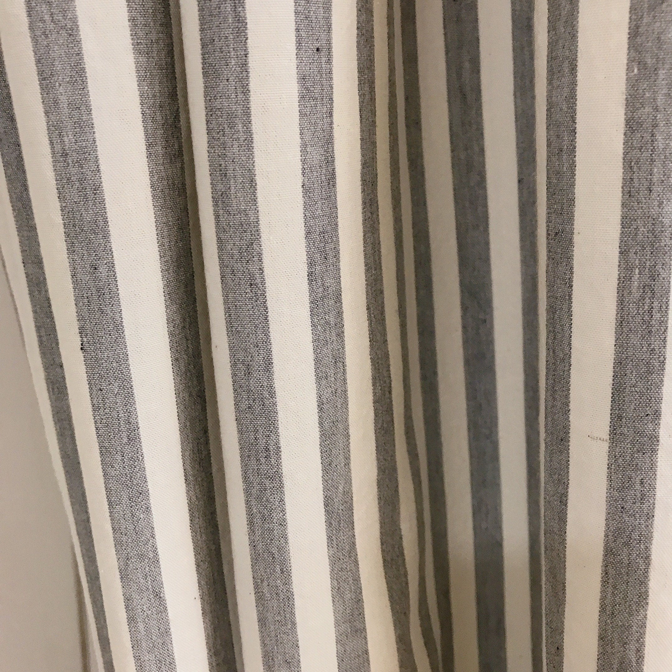 Faded Grey Stripe Curtain on Ivory
