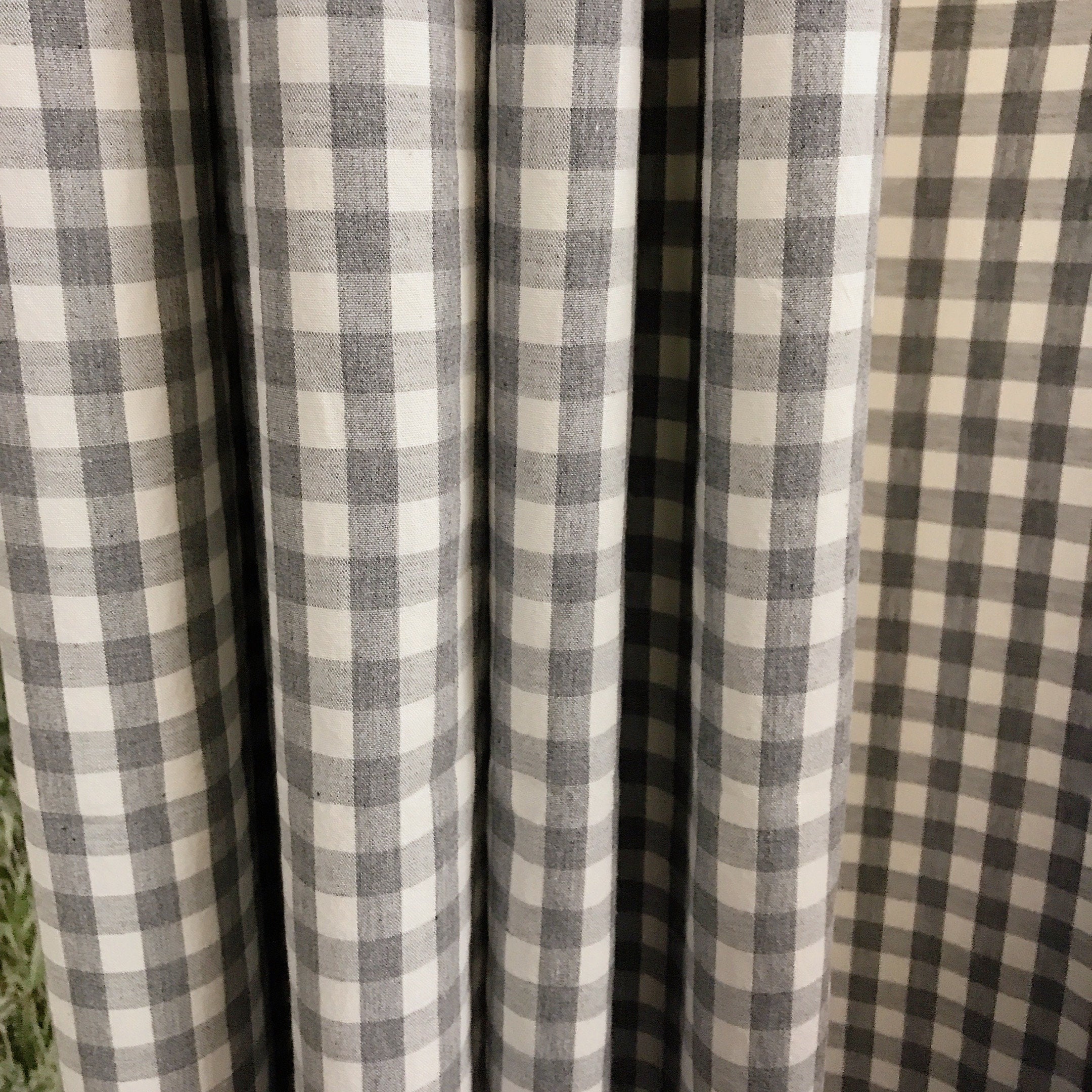Faded Grey and Ivory Mini Gingham Curtain