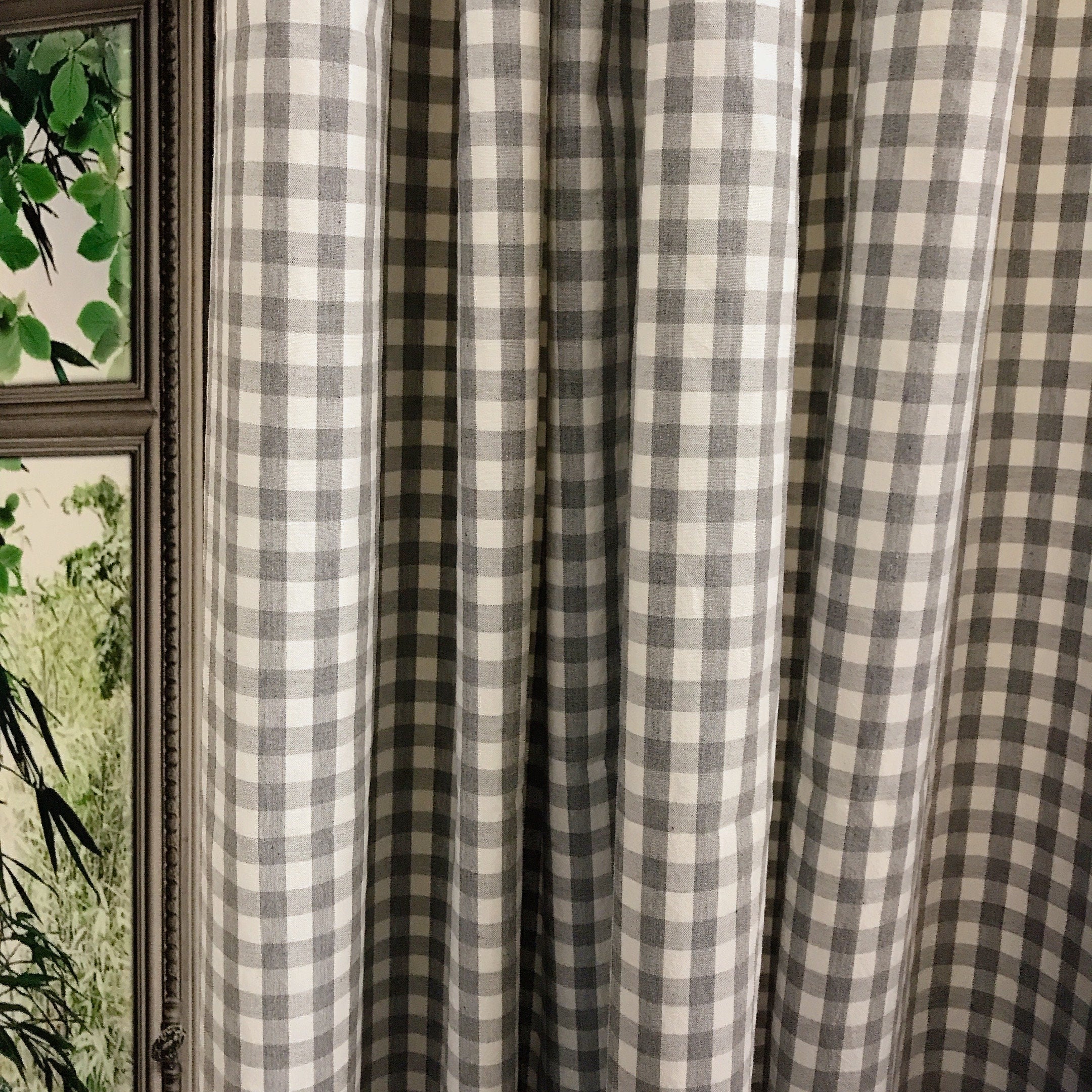 Faded Grey and Ivory Mini Gingham Curtain