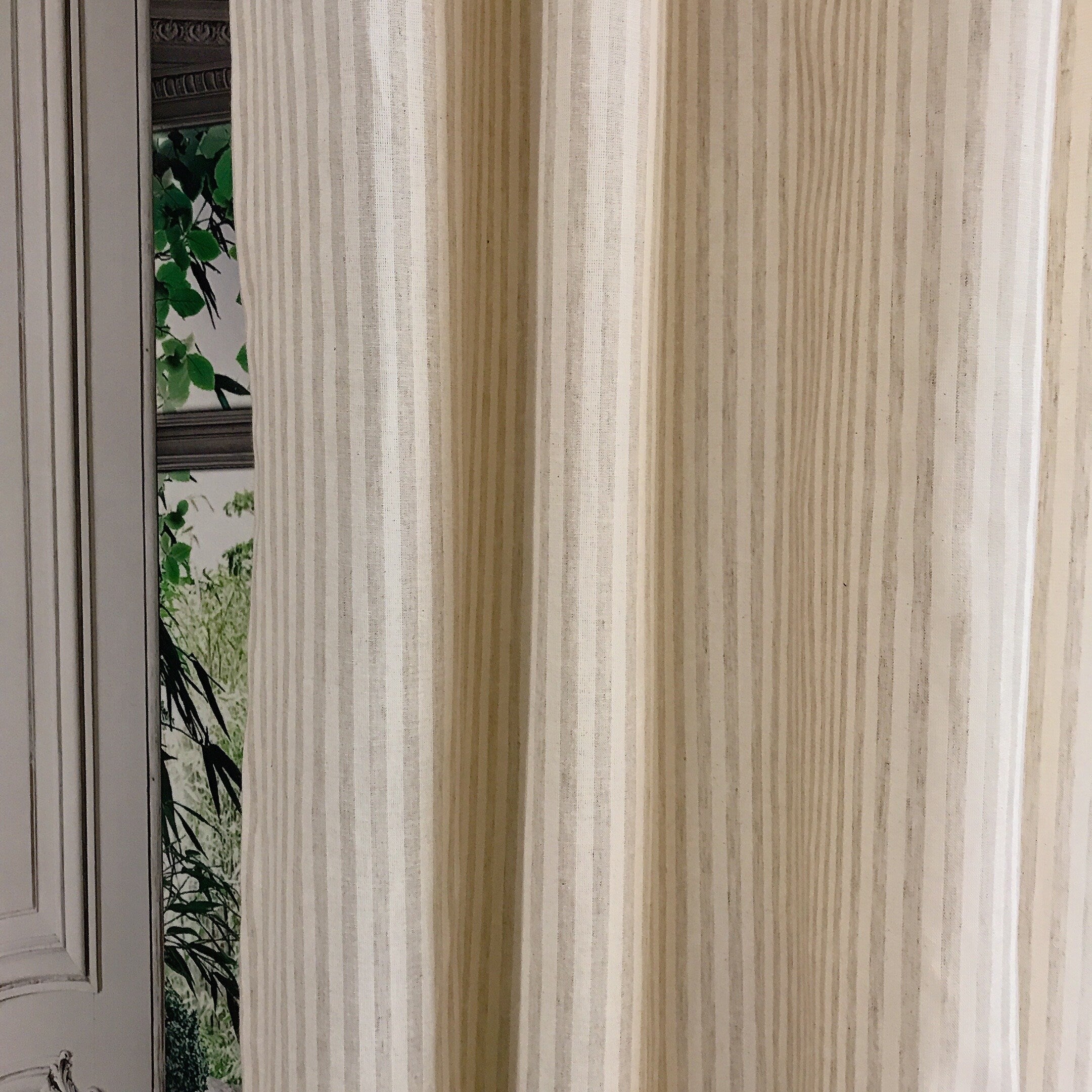 Oatmeal Vertical Stripe Linen Curtain on Natural Beige