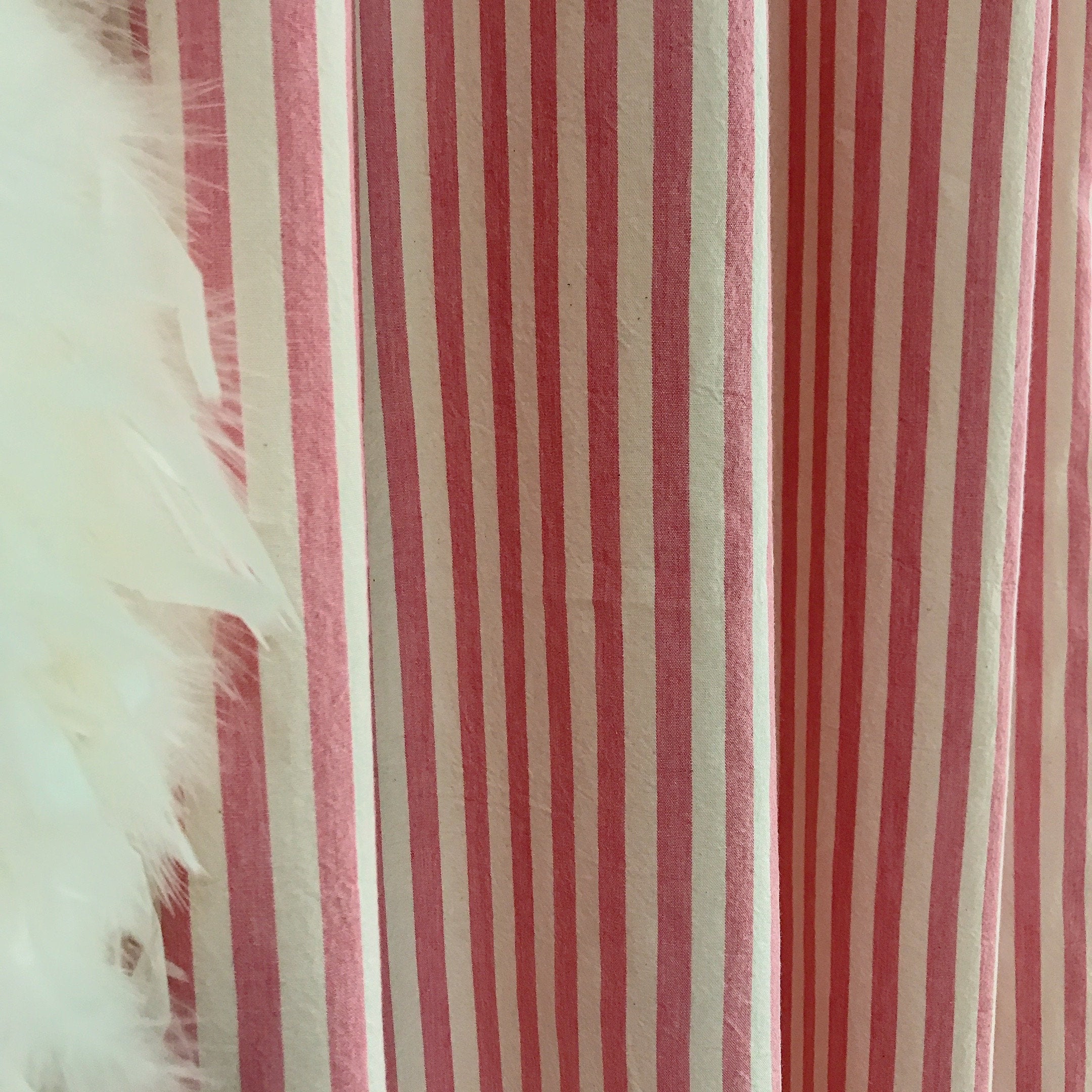 Softened Hot Pink Stripe Curtain on Ivory