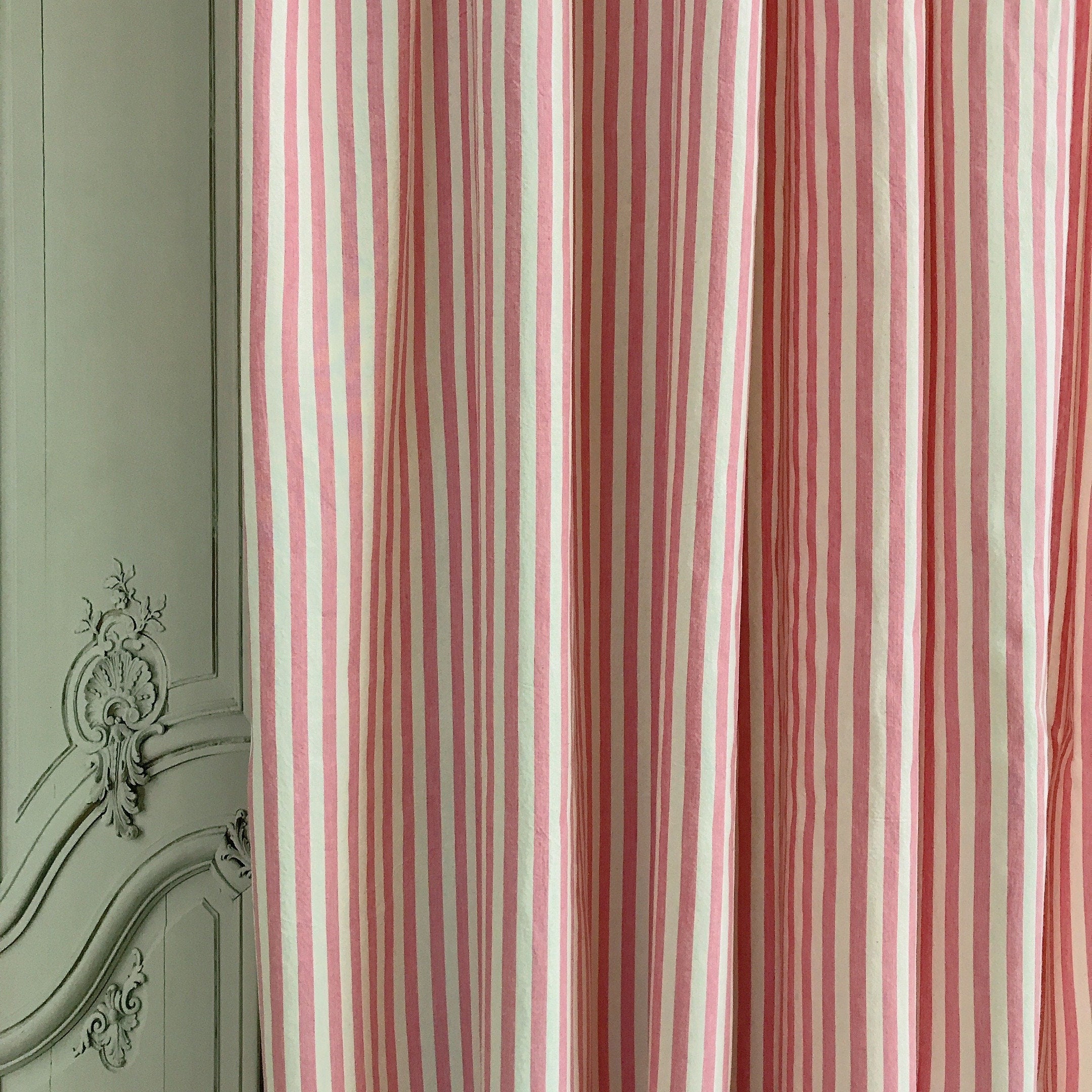 Softened Hot Pink Stripe Curtain on Ivory
