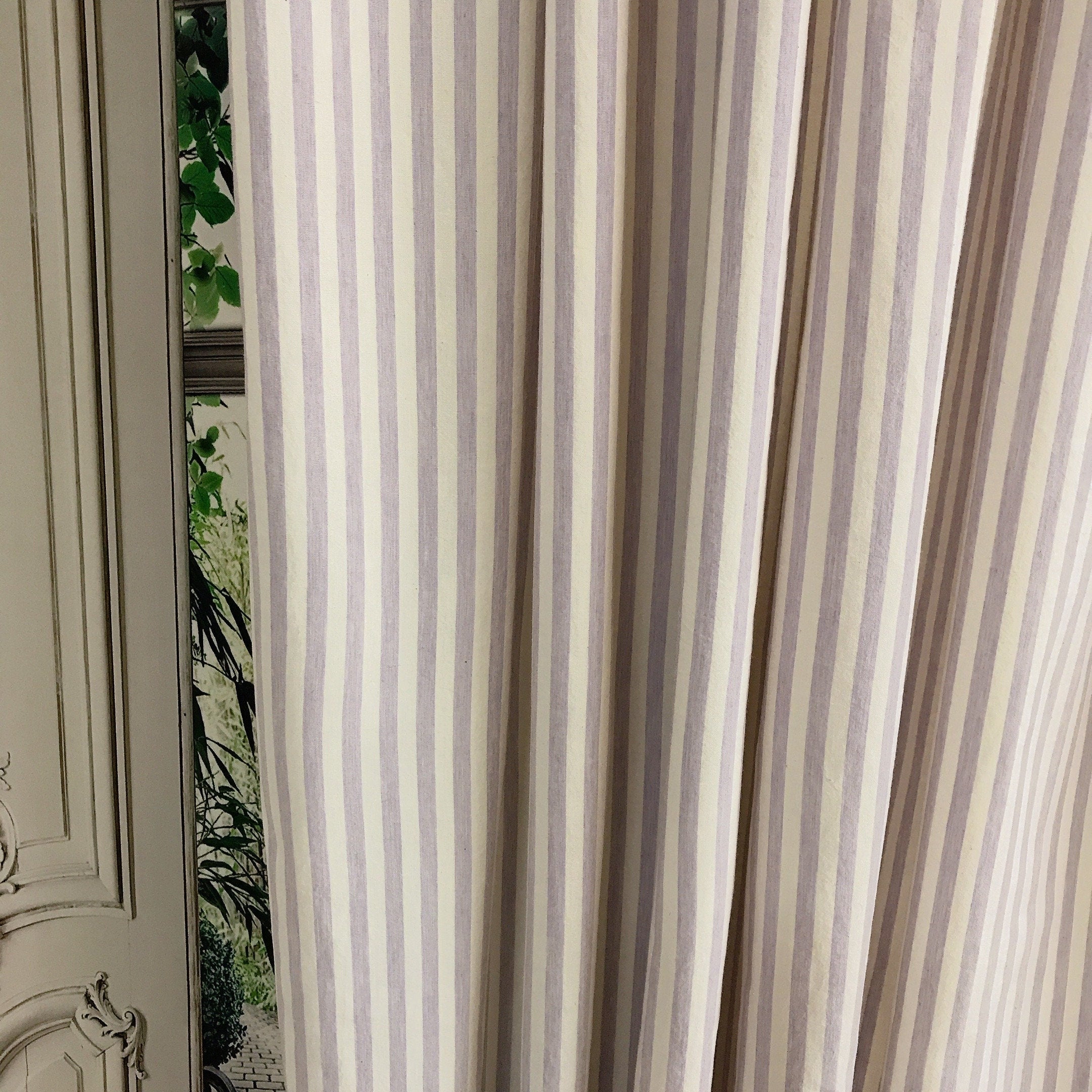 Faded Lavender Stripe Curtain on Ivory