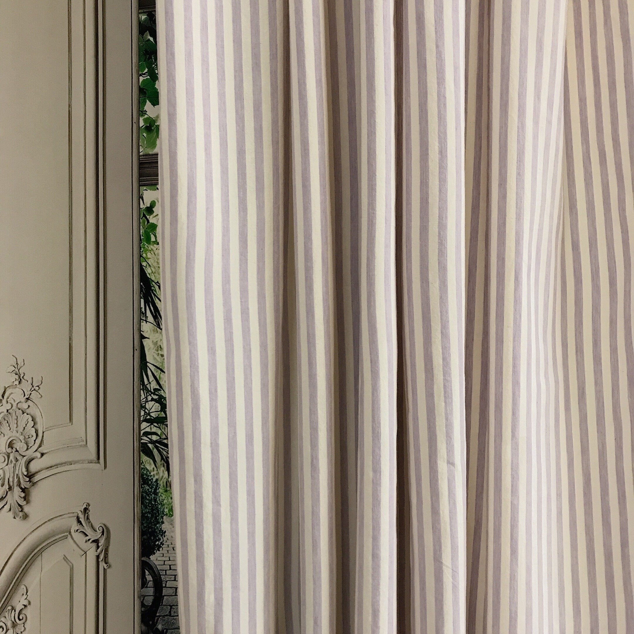 Faded Lavender Stripe Curtain on Ivory