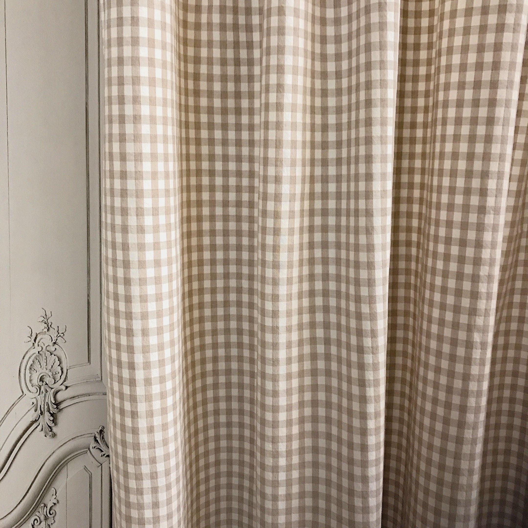 Mocha Brown and Ivory Mini Gingham Curtain