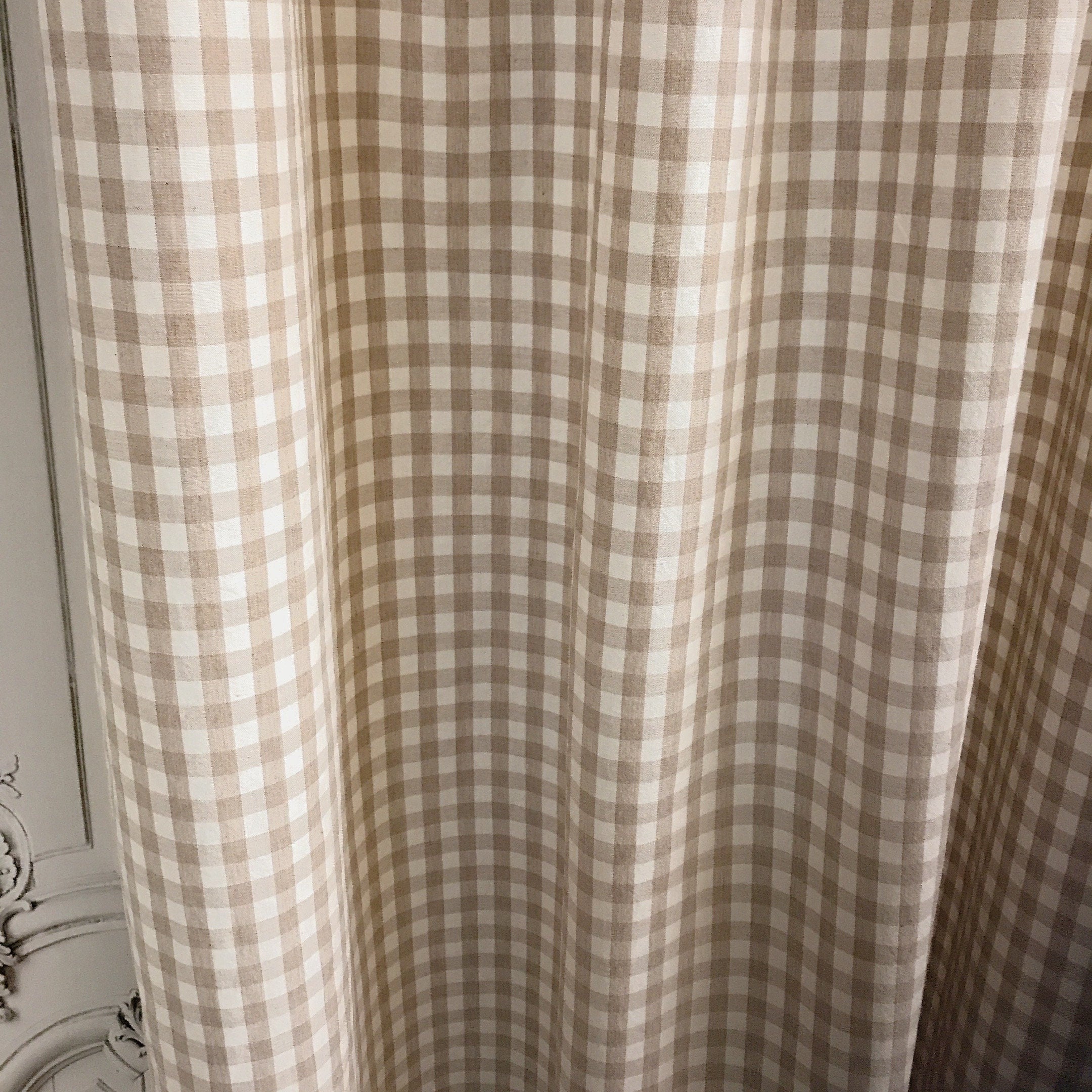 Mocha Brown and Ivory Mini Gingham Curtain