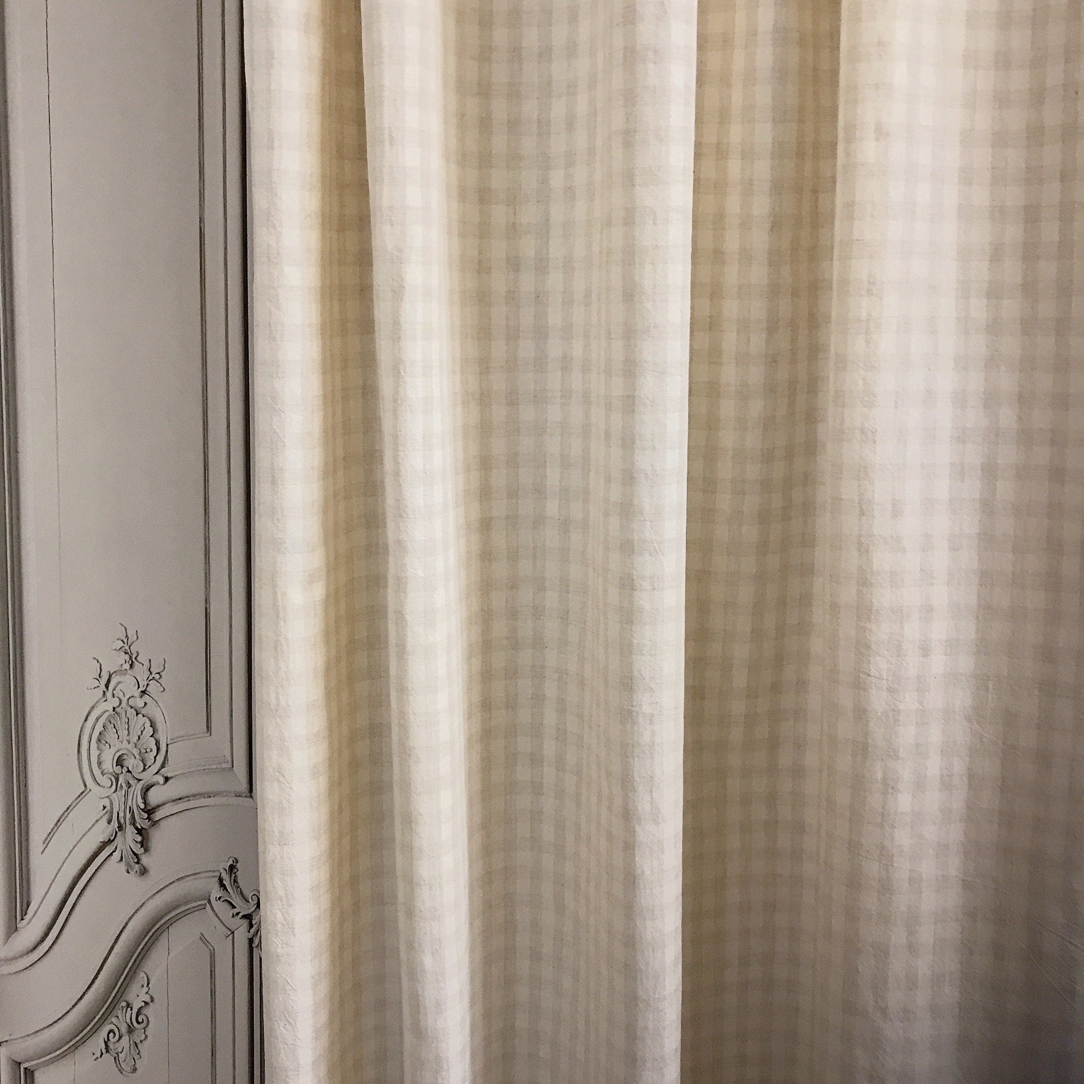 Light Oatmeal Mini Gingham Curtain