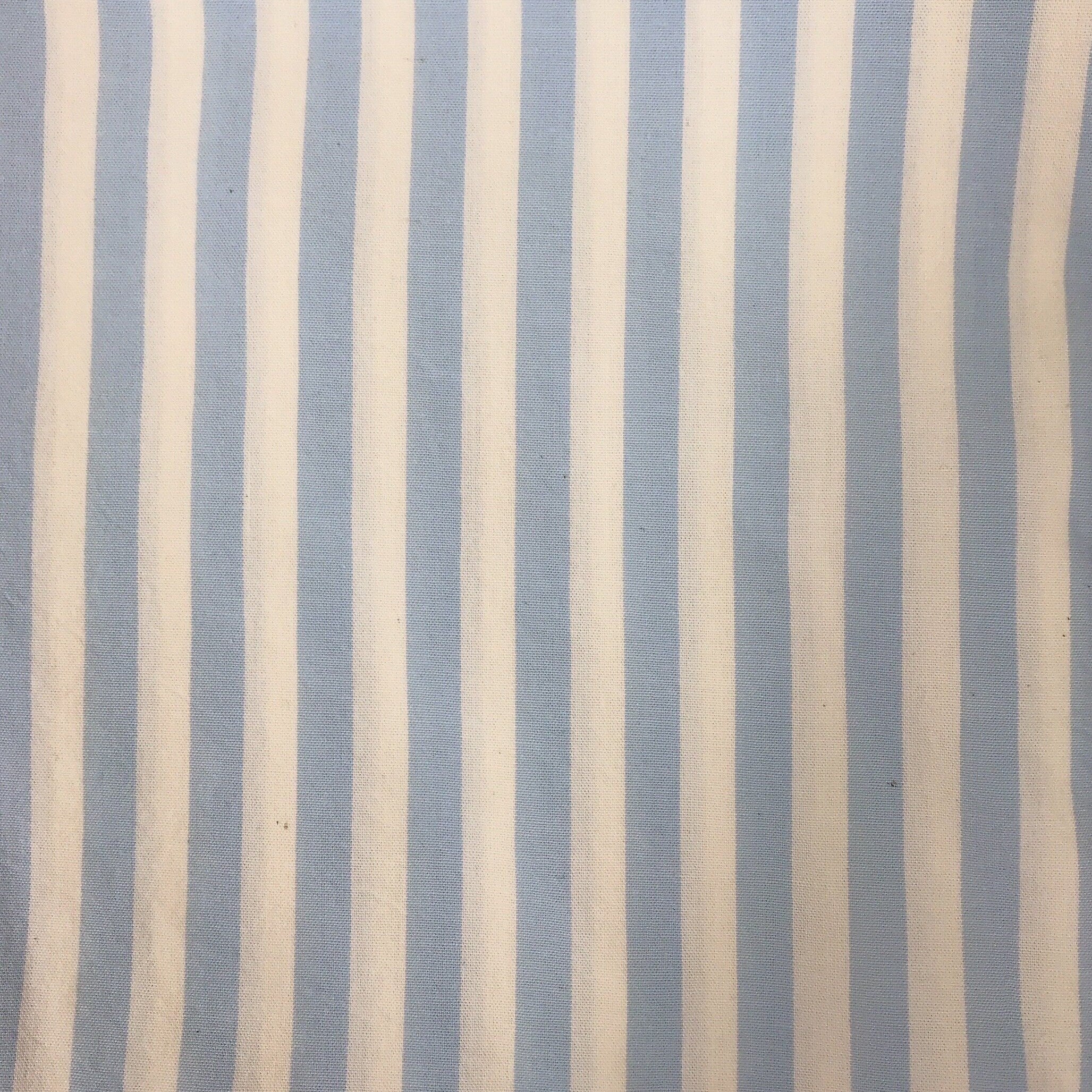 Faded Light Blue Striped Curtain on Ivory