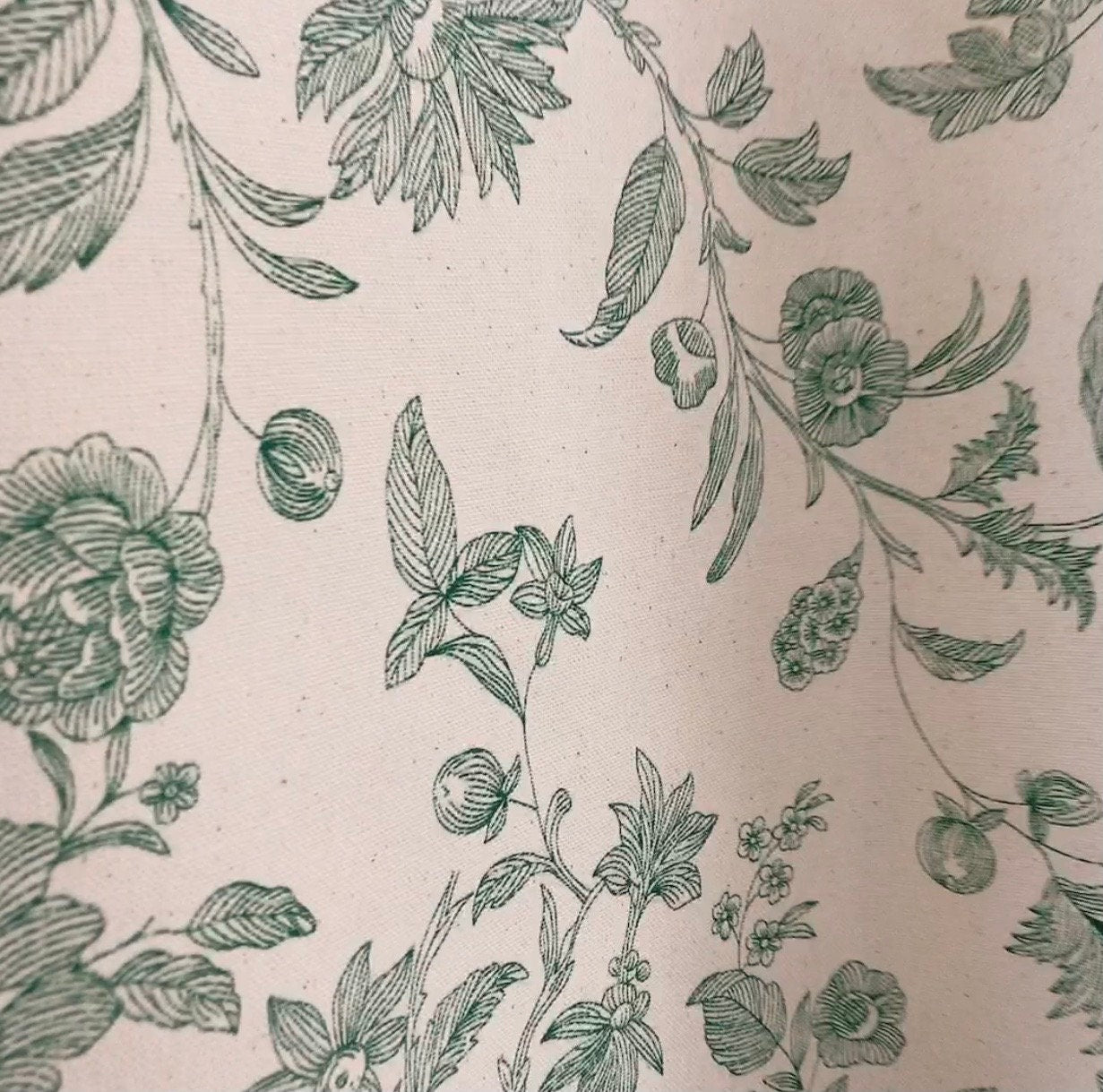 Green Floral Cushion Cover on Natural Beige