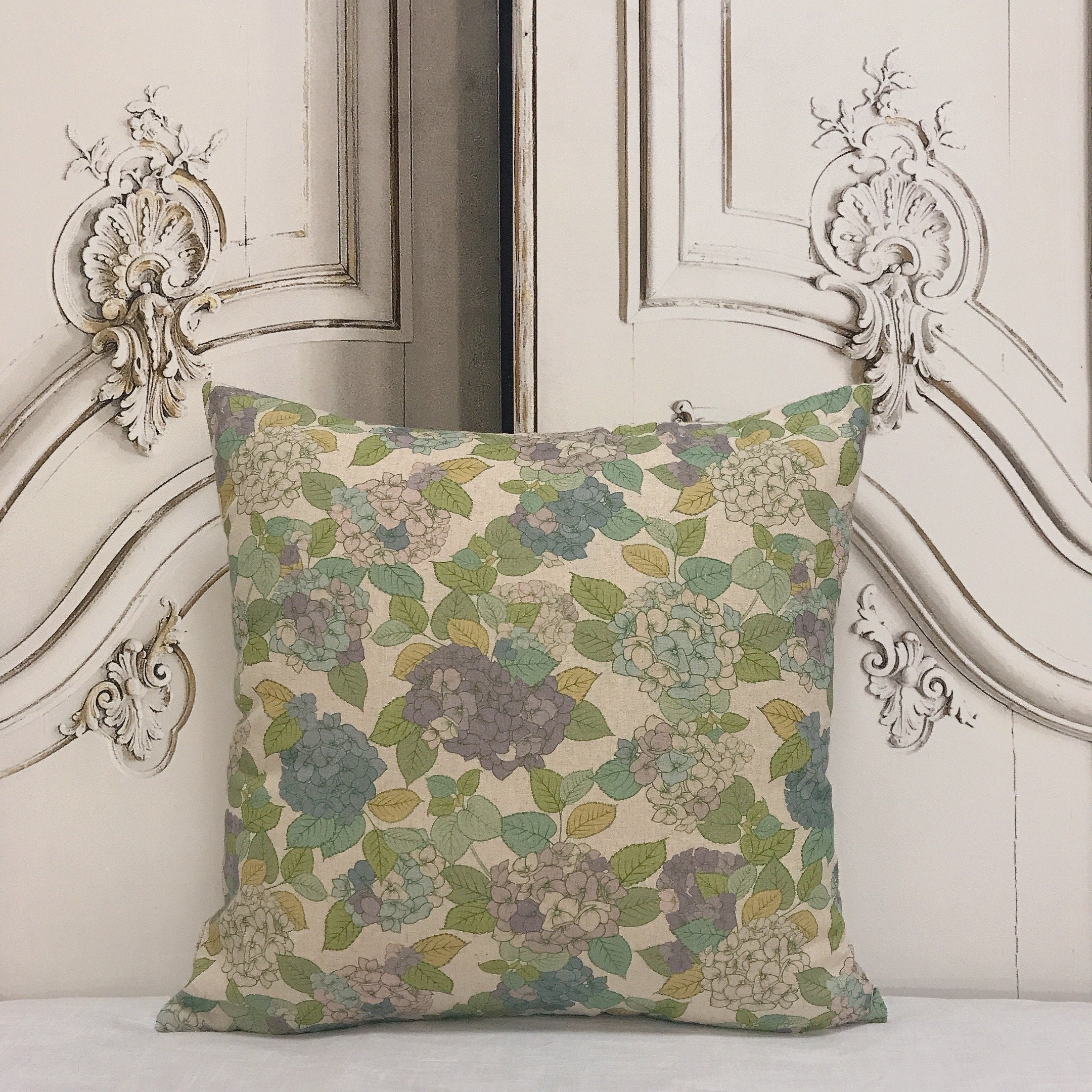 Purple Hydrangea Cushion Cover on Natural Beige