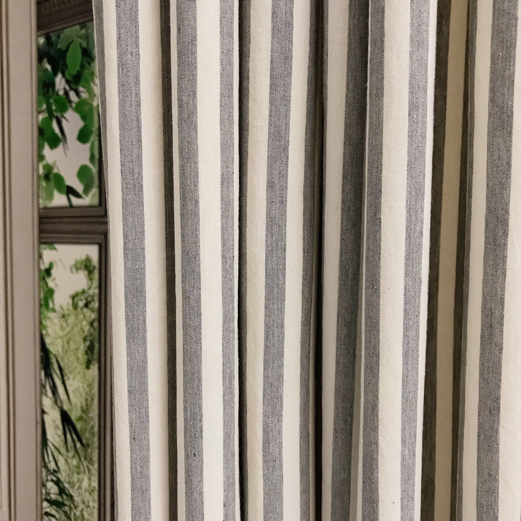Faded Grey Stripe Curtain on Ivory