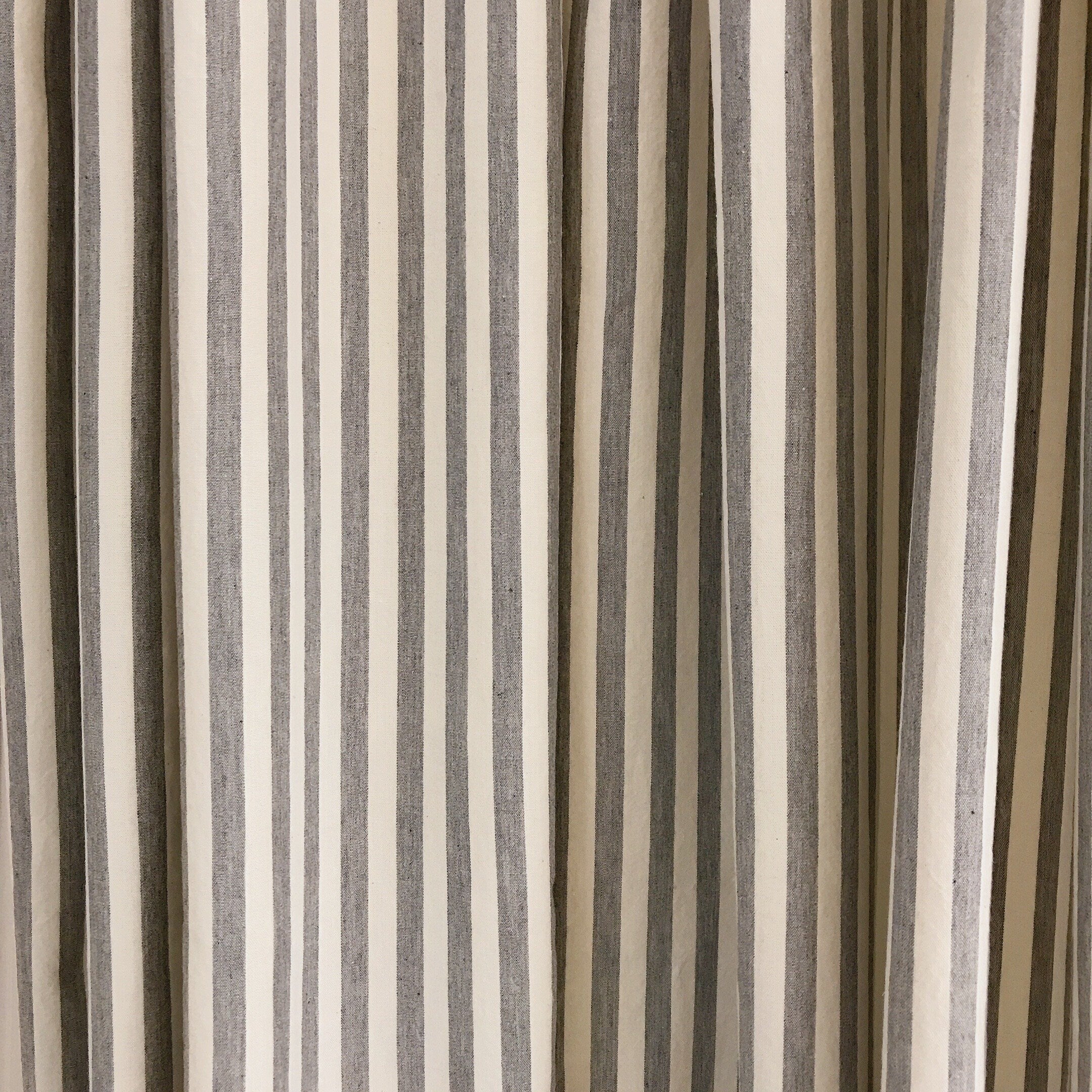 Faded Grey Stripe Curtain on Ivory