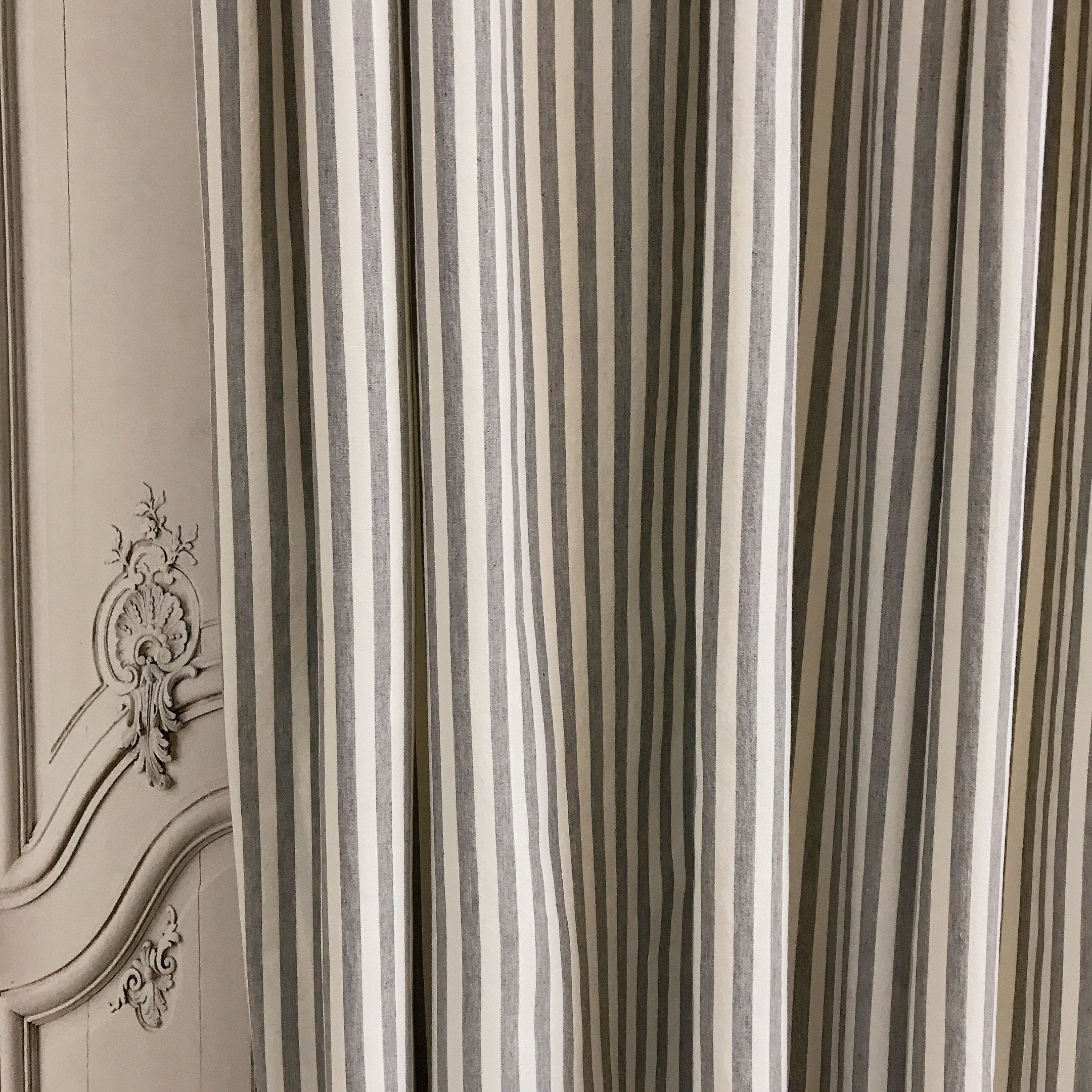 Faded Grey Stripe Curtain on Ivory