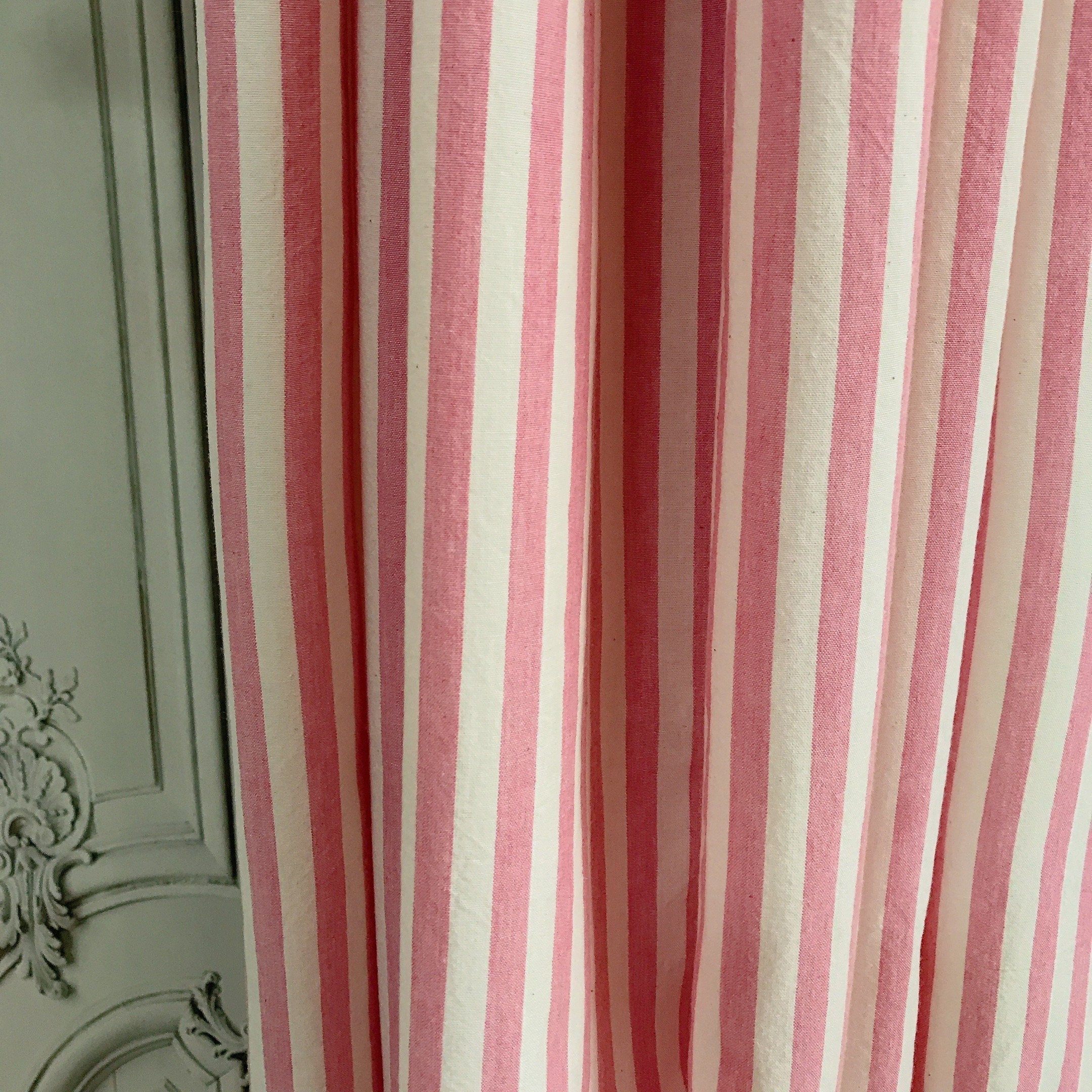 Softened Hot Pink Stripe Curtain on Ivory