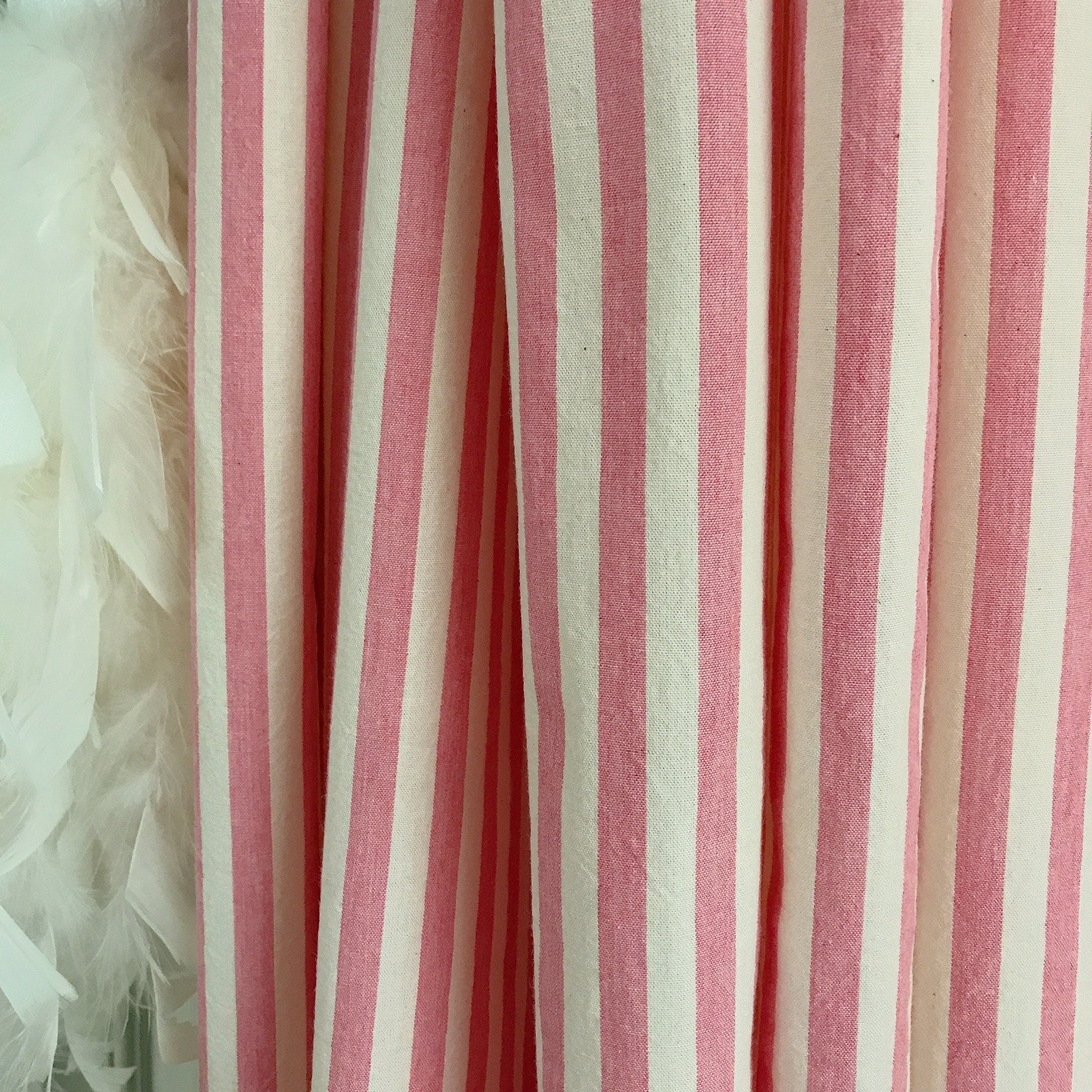 Softened Hot Pink Stripe Curtain on Ivory