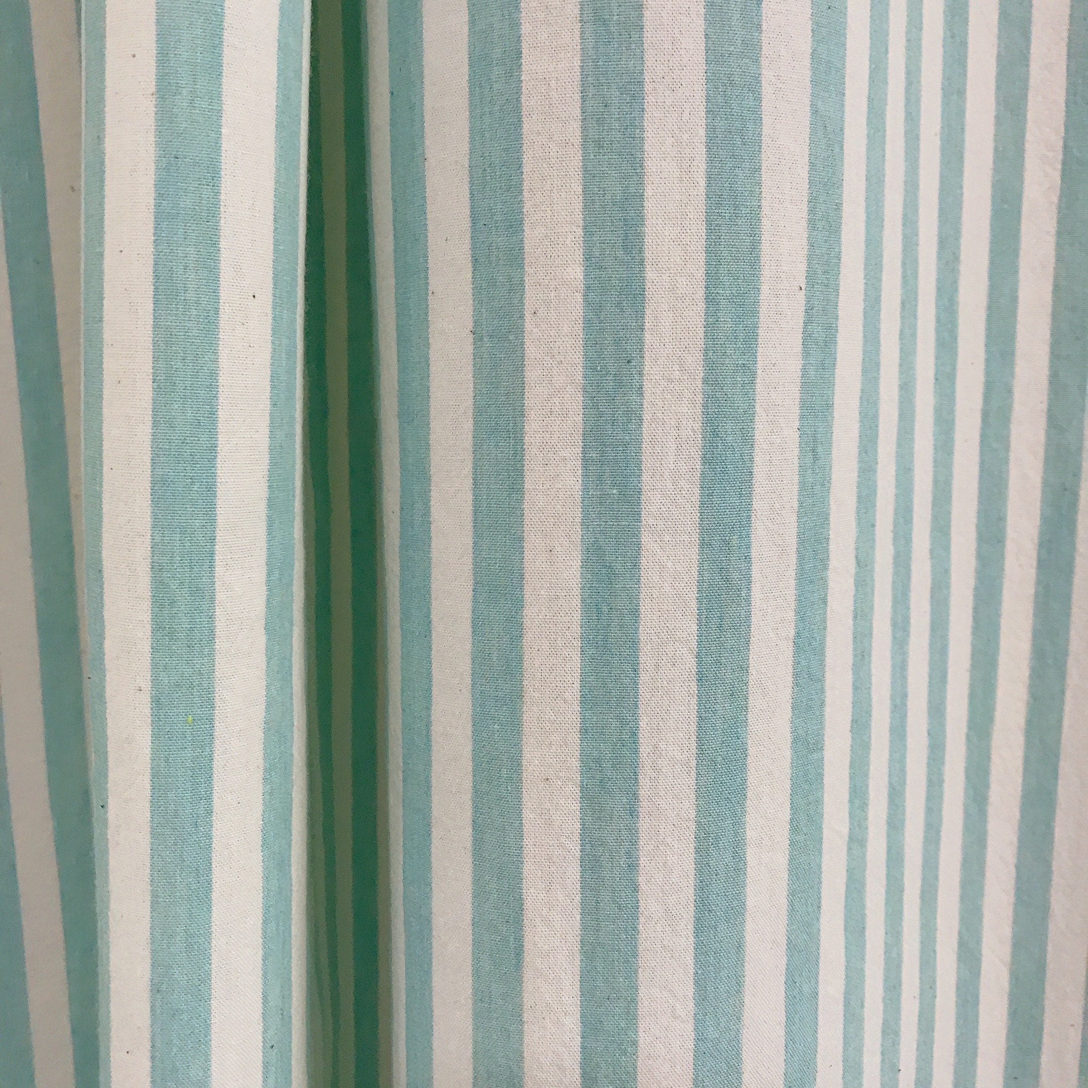 Faded Light Turquoise Stripe Curtain on Ivory