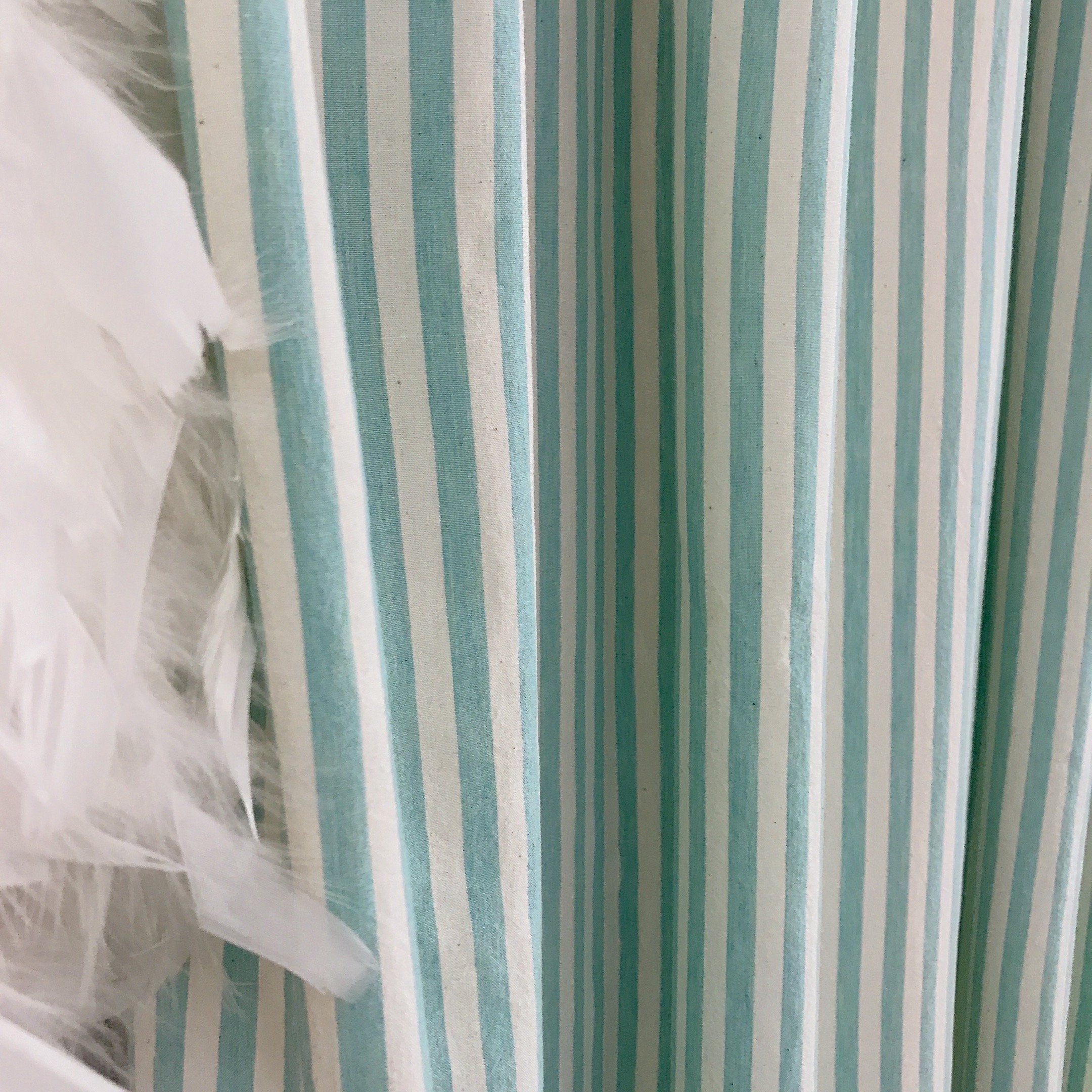 Faded Light Turquoise Stripe Curtain on Ivory