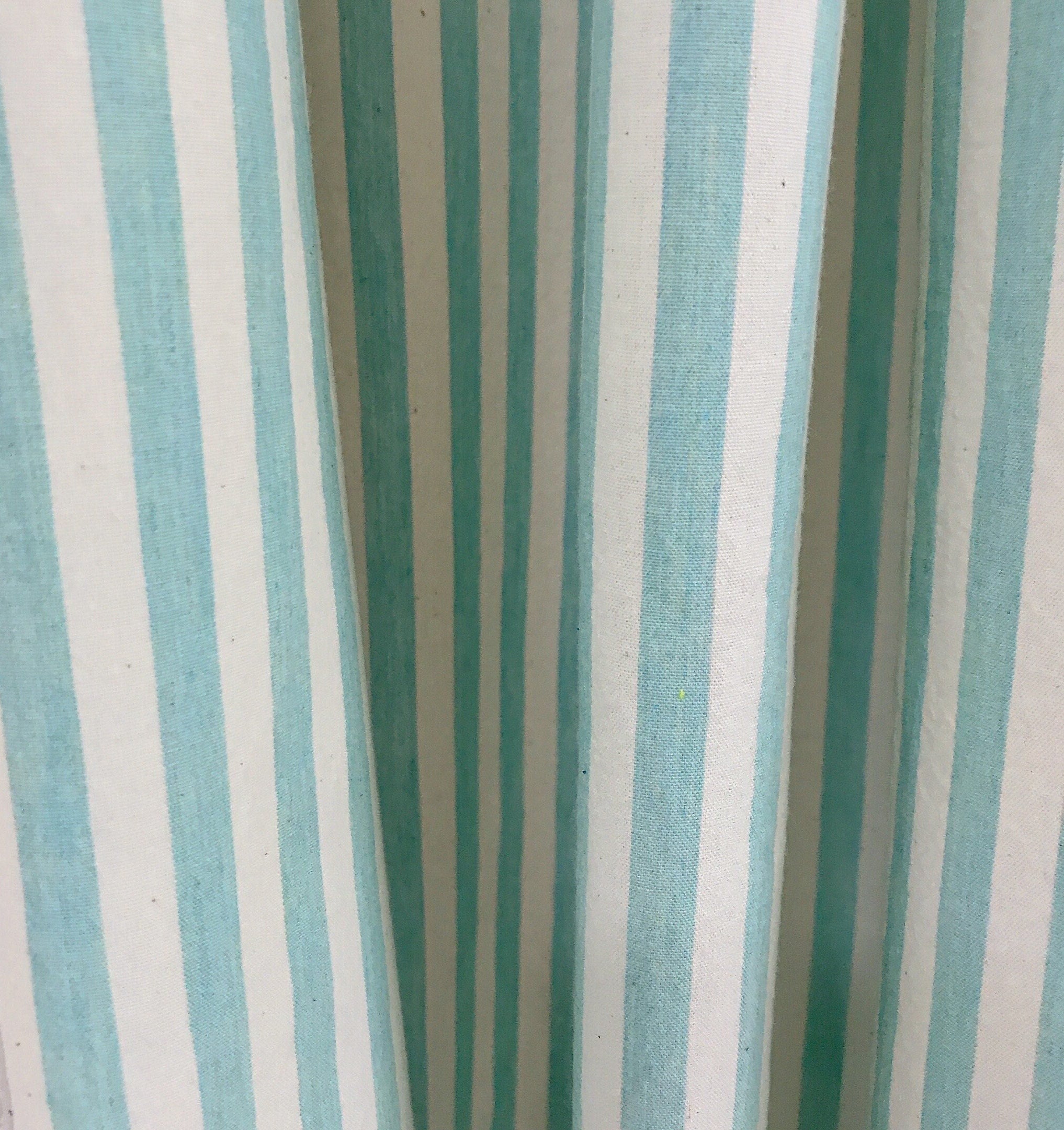 Faded Light Turquoise Stripe Curtain on Ivory