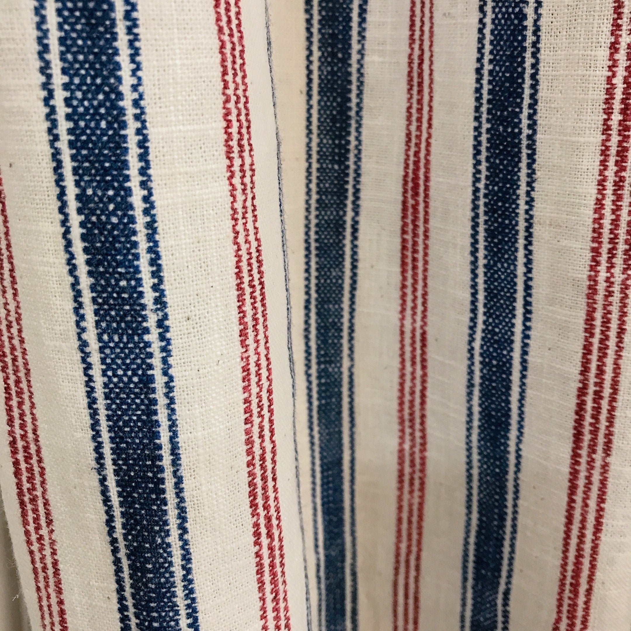 Red Blue Stripe Curtain on Natural White
