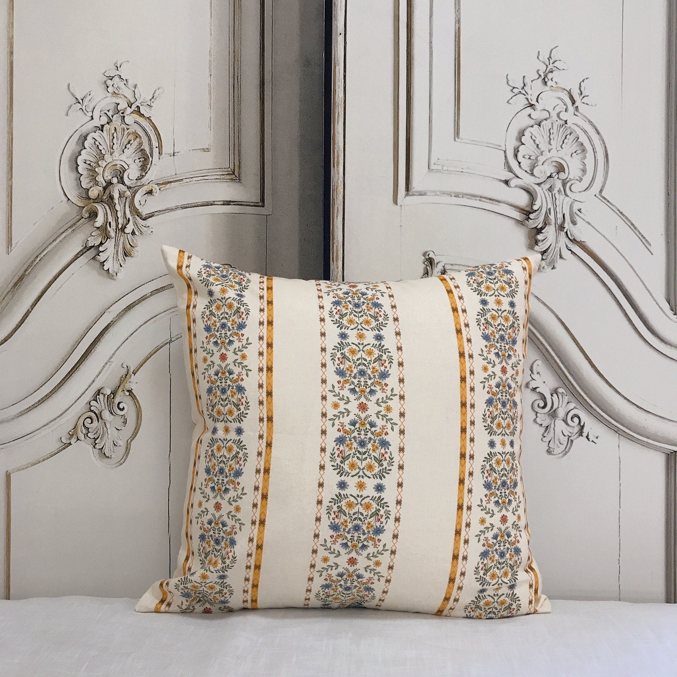 Vintage Bouquet Stripe Cushion Cover on Natural Beige