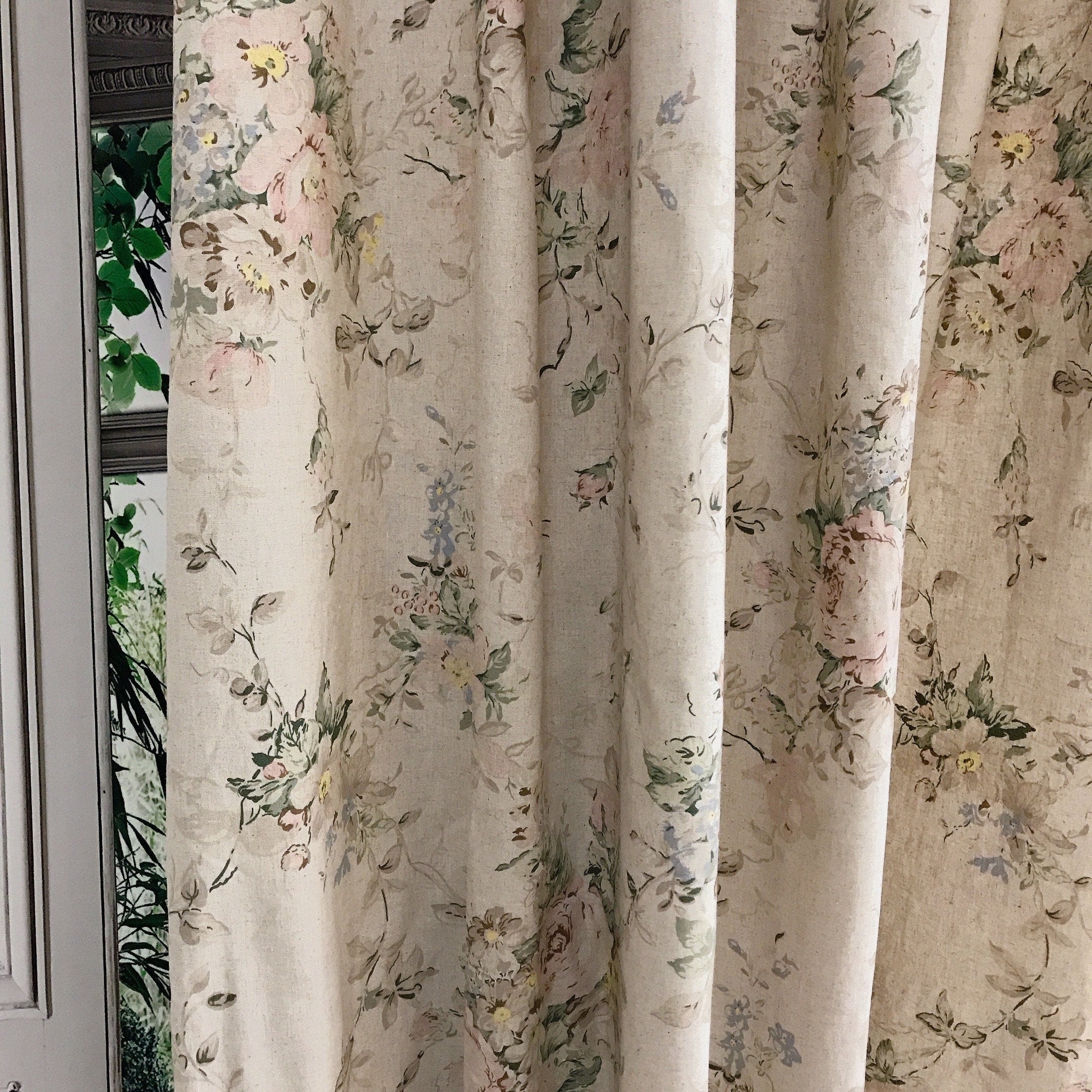 Muted Pink and Brown Floral Curtain on Natural Beige