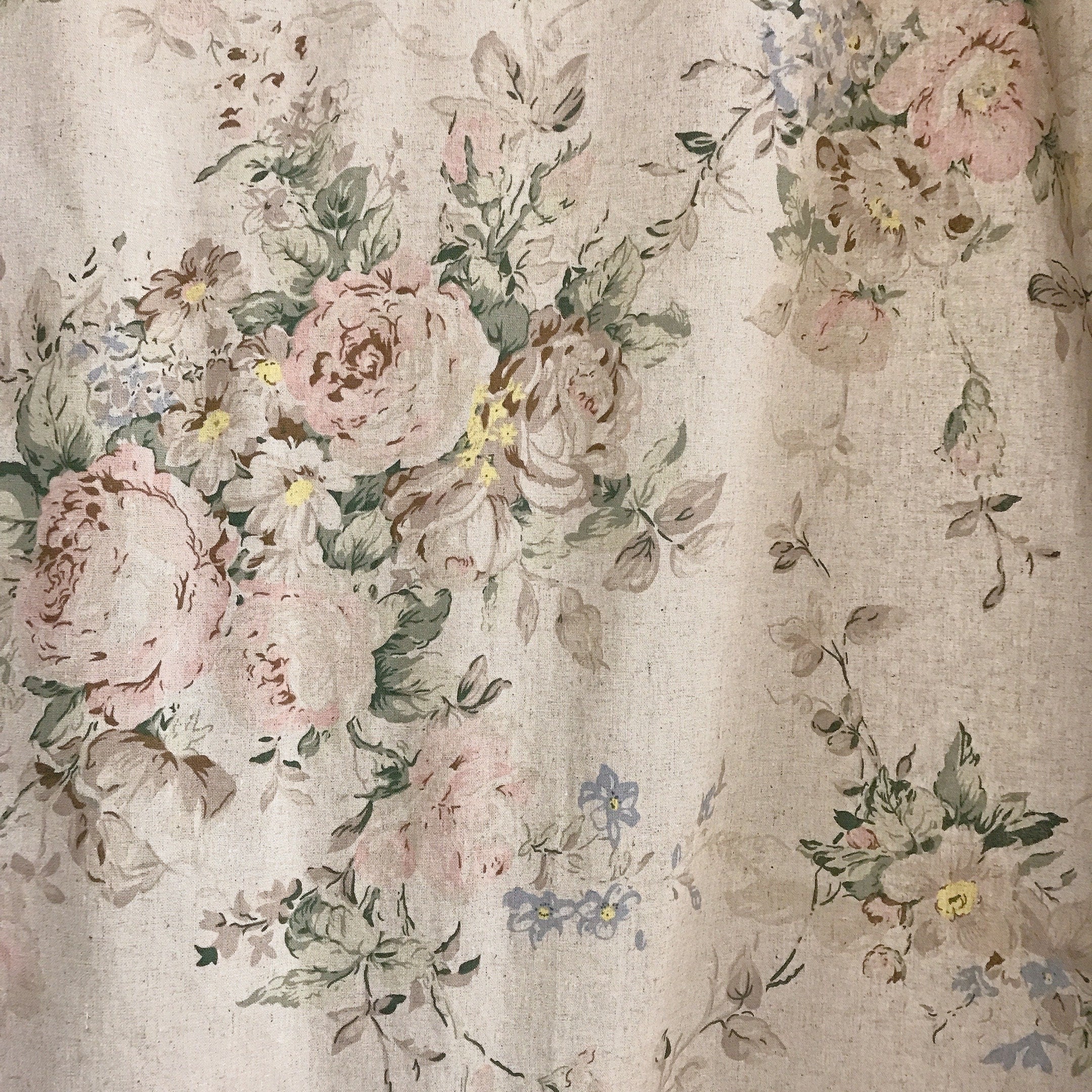 Muted Pink and Brown Floral Curtain on Natural Beige