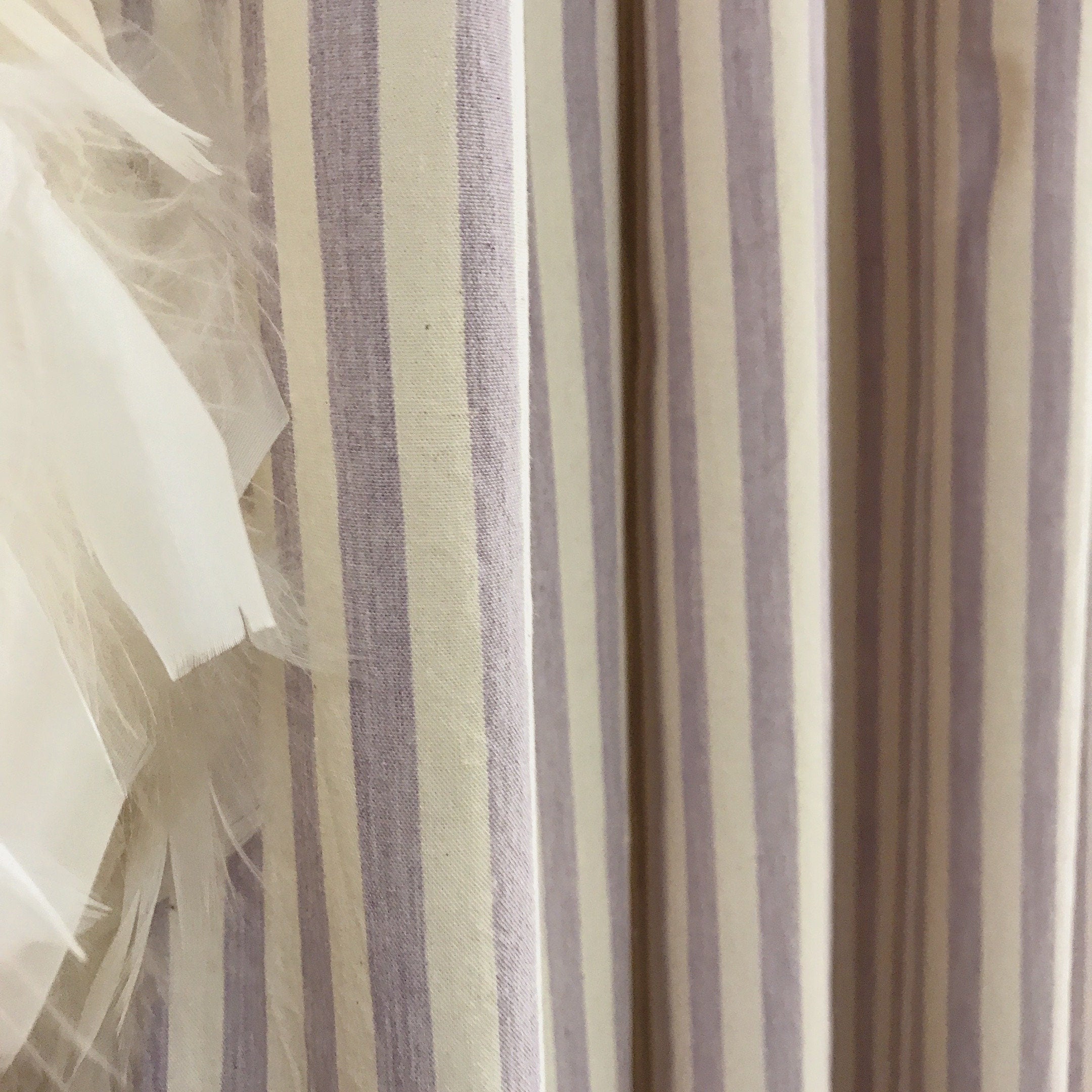 Faded Lavender Stripe Curtain on Ivory