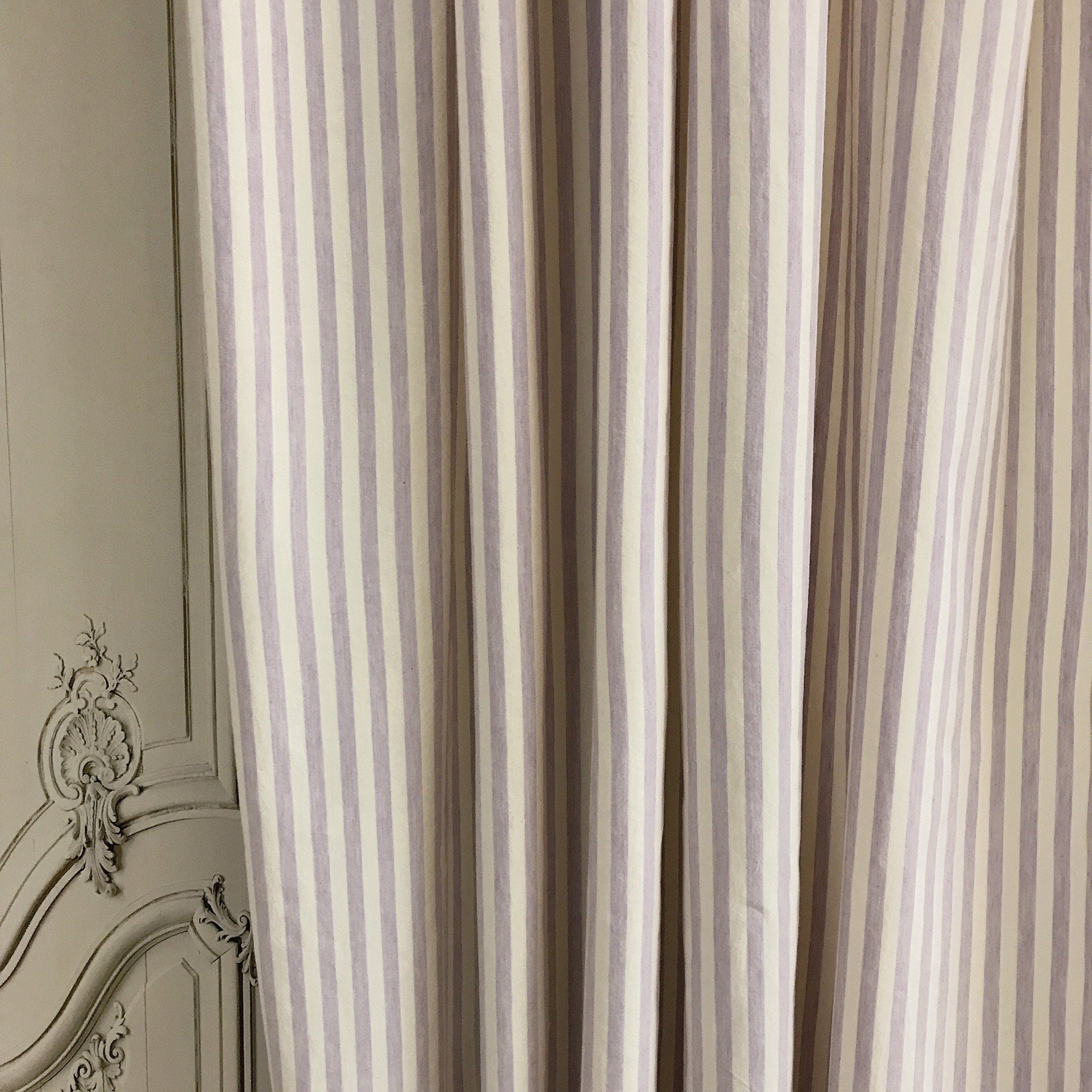 Faded Lavender Stripe Curtain on Ivory