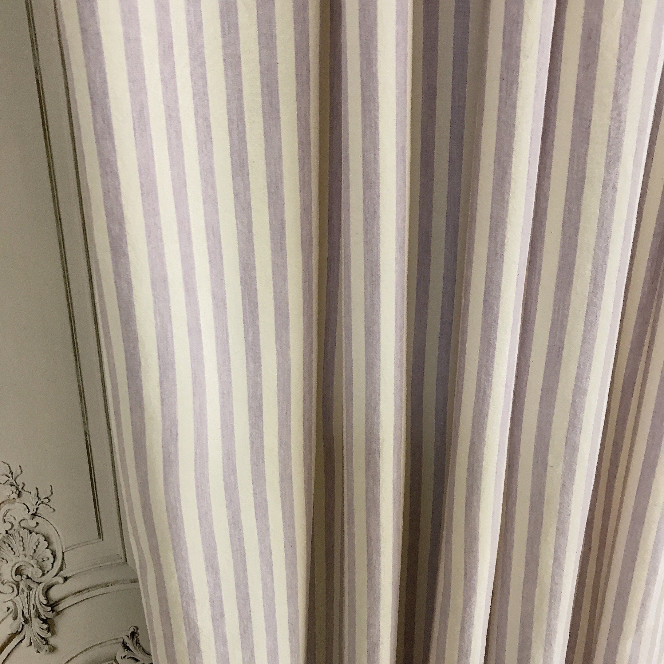 Faded Lavender Stripe Curtain on Ivory