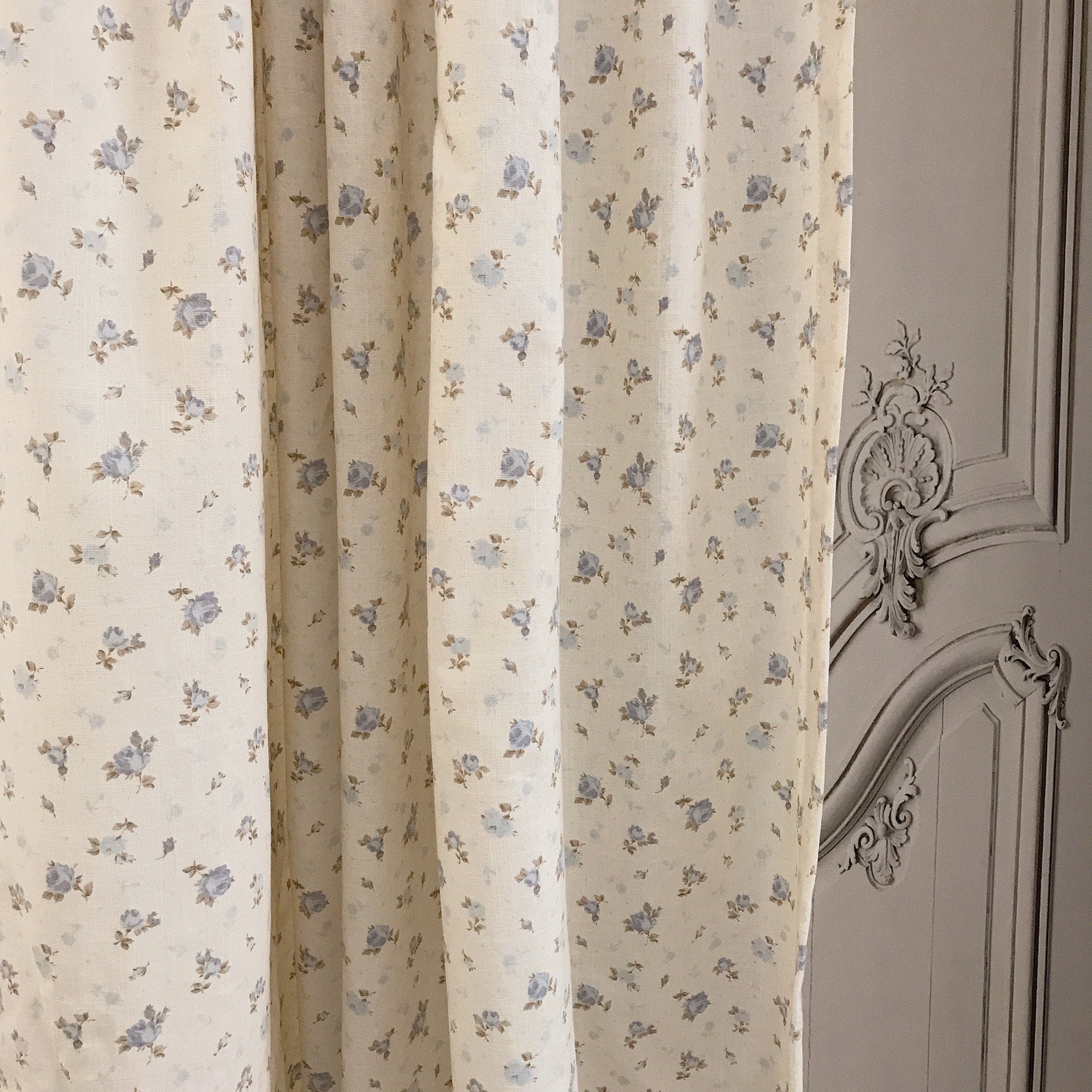 Blue and Purple Floral Curtain on Natural Beige