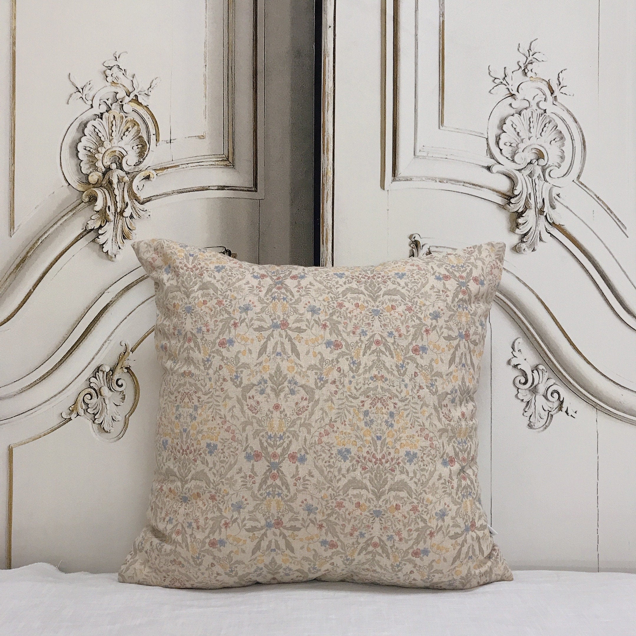 Muted Multicolor Floral Cushion Cover on Natural Beige