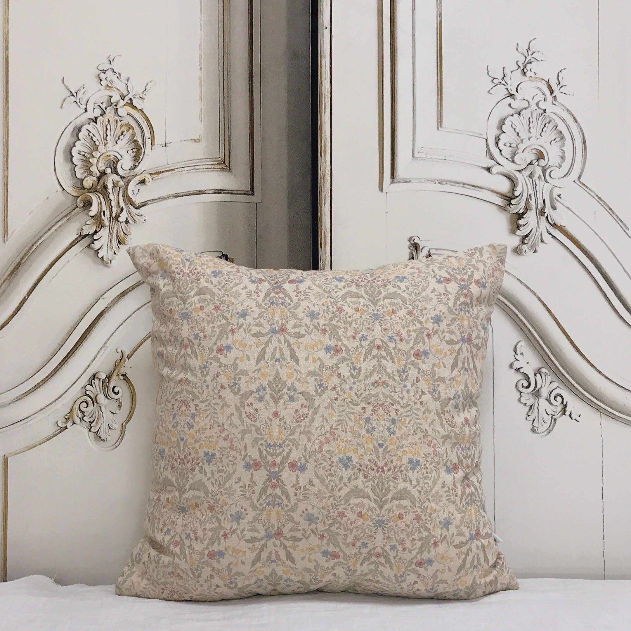 Muted Multicolor Floral Cushion Cover on Natural Beige
