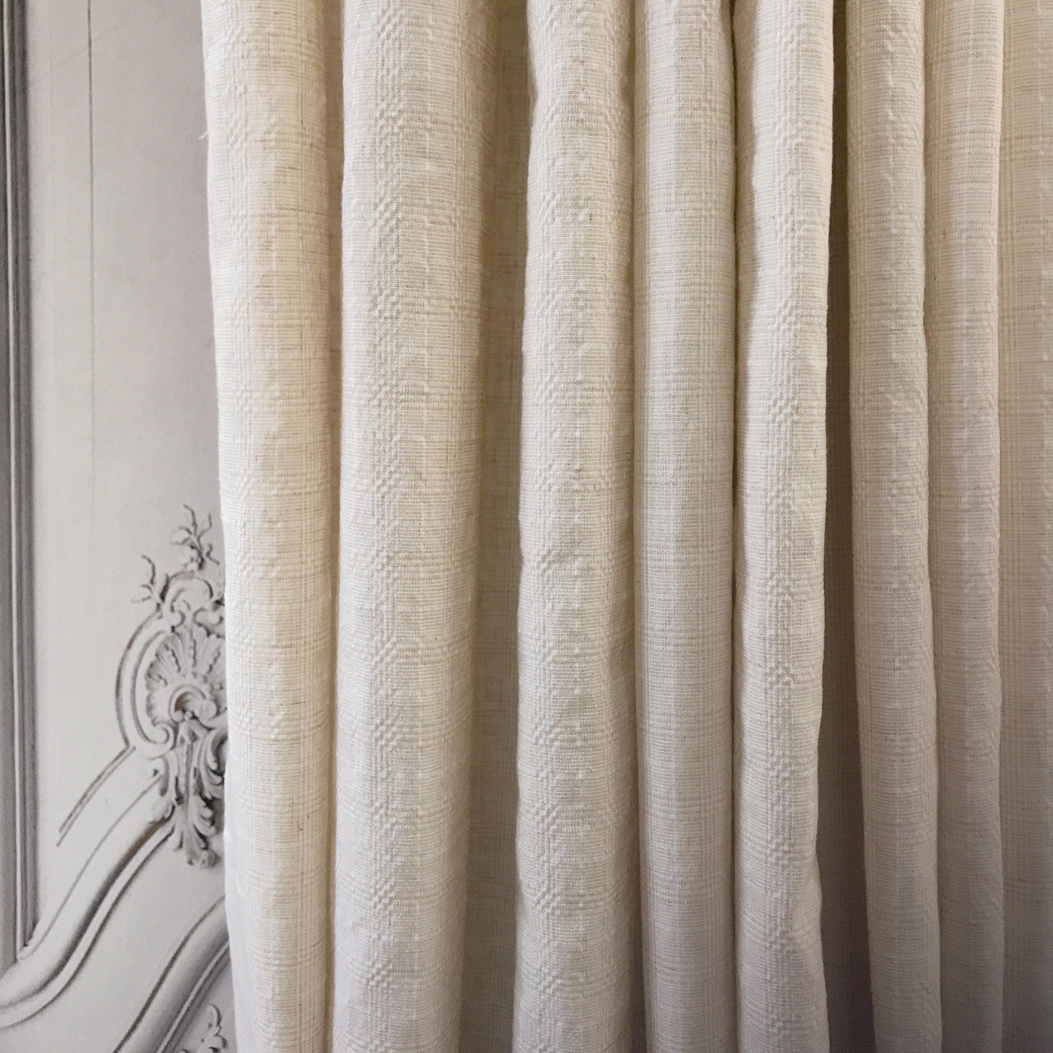 Natural Beige Subtle Grid Textured Linen Blend Curtains