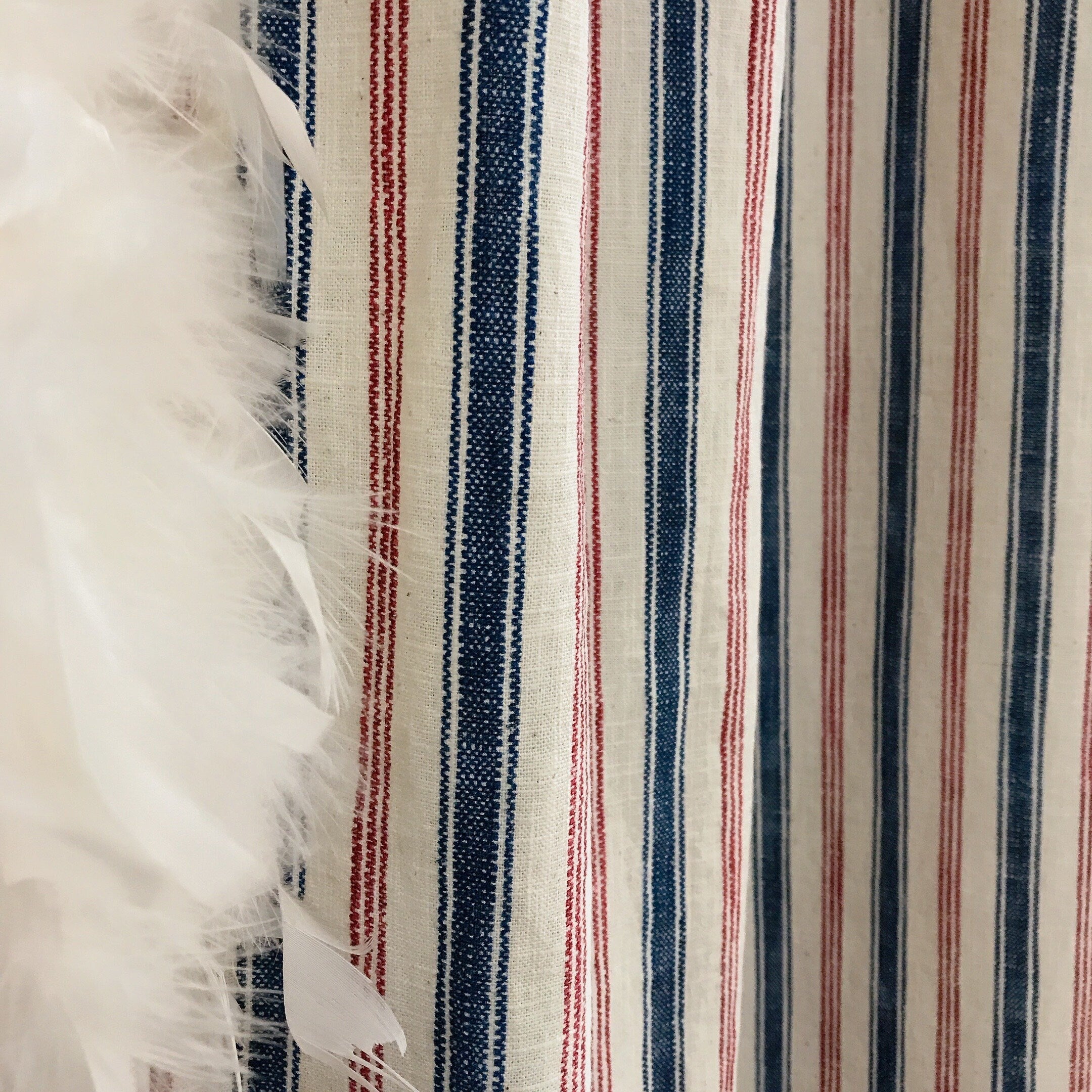 Red Blue Stripe Curtain on Natural White