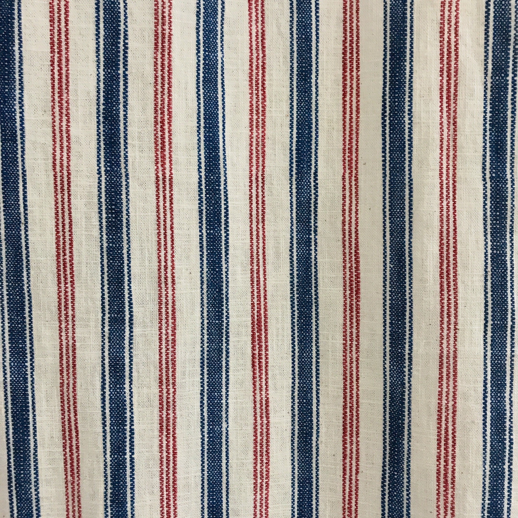 Red Blue Stripe Curtain on Natural White