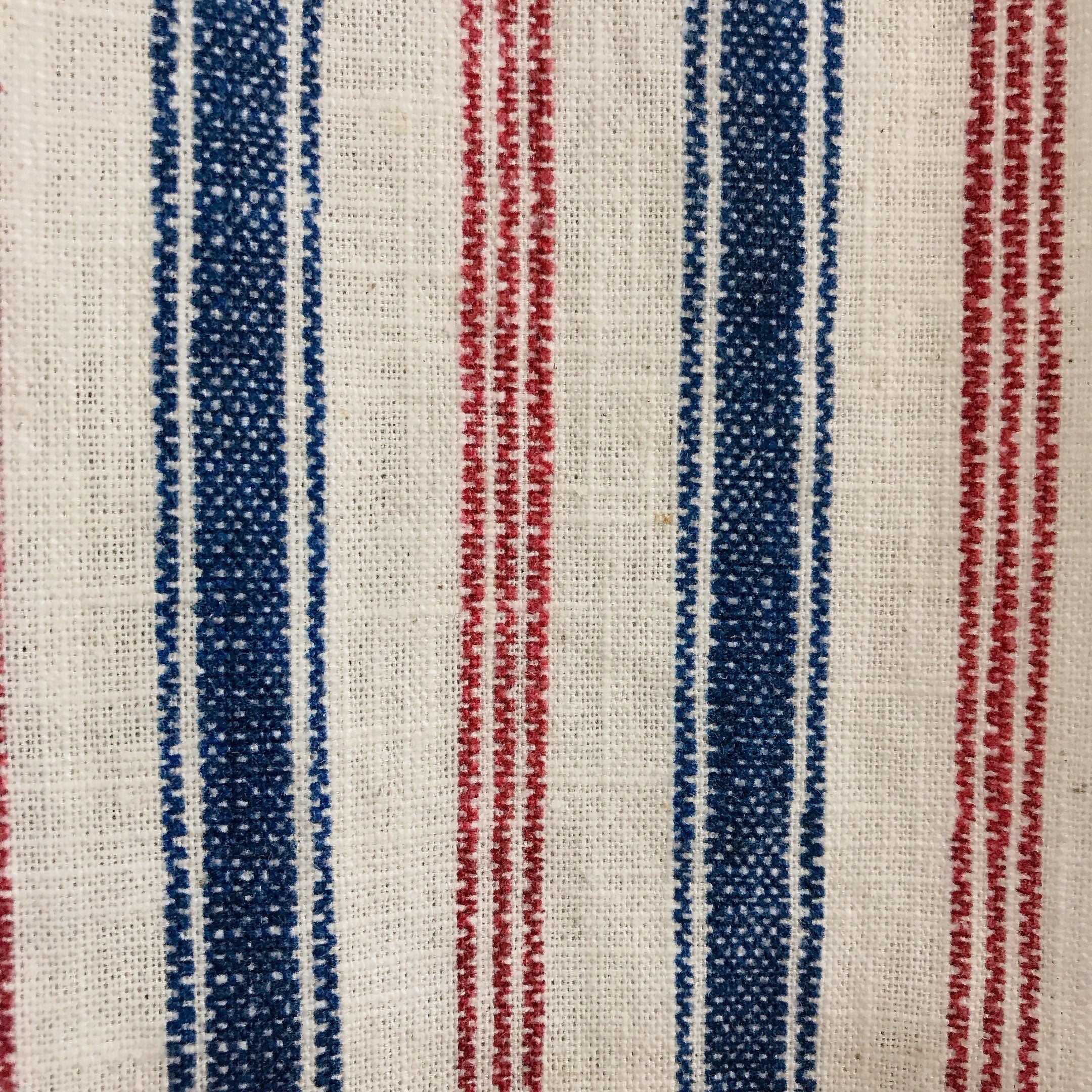 Red Blue Stripe Curtain on Natural White
