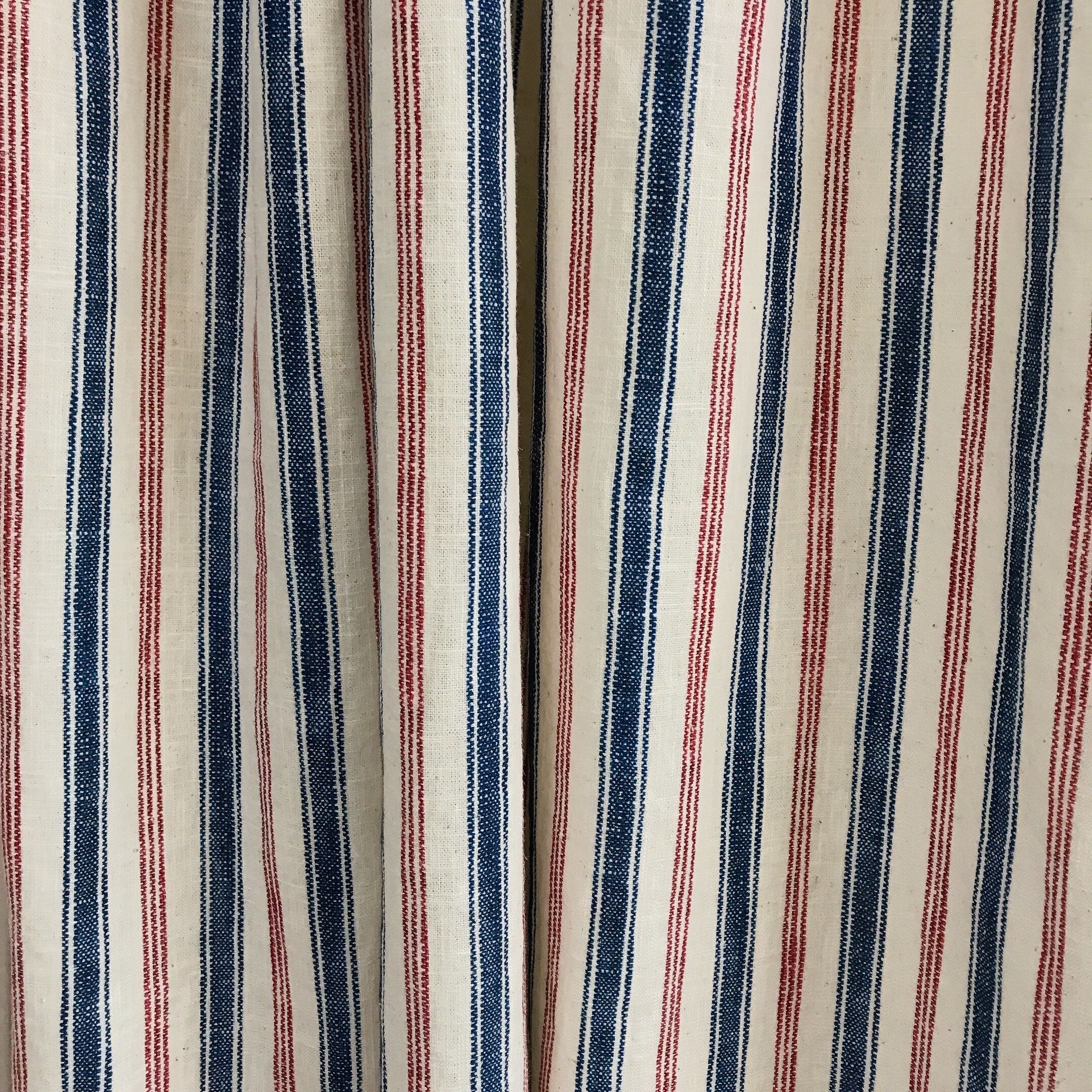 Red Blue Stripe Curtain on Natural White