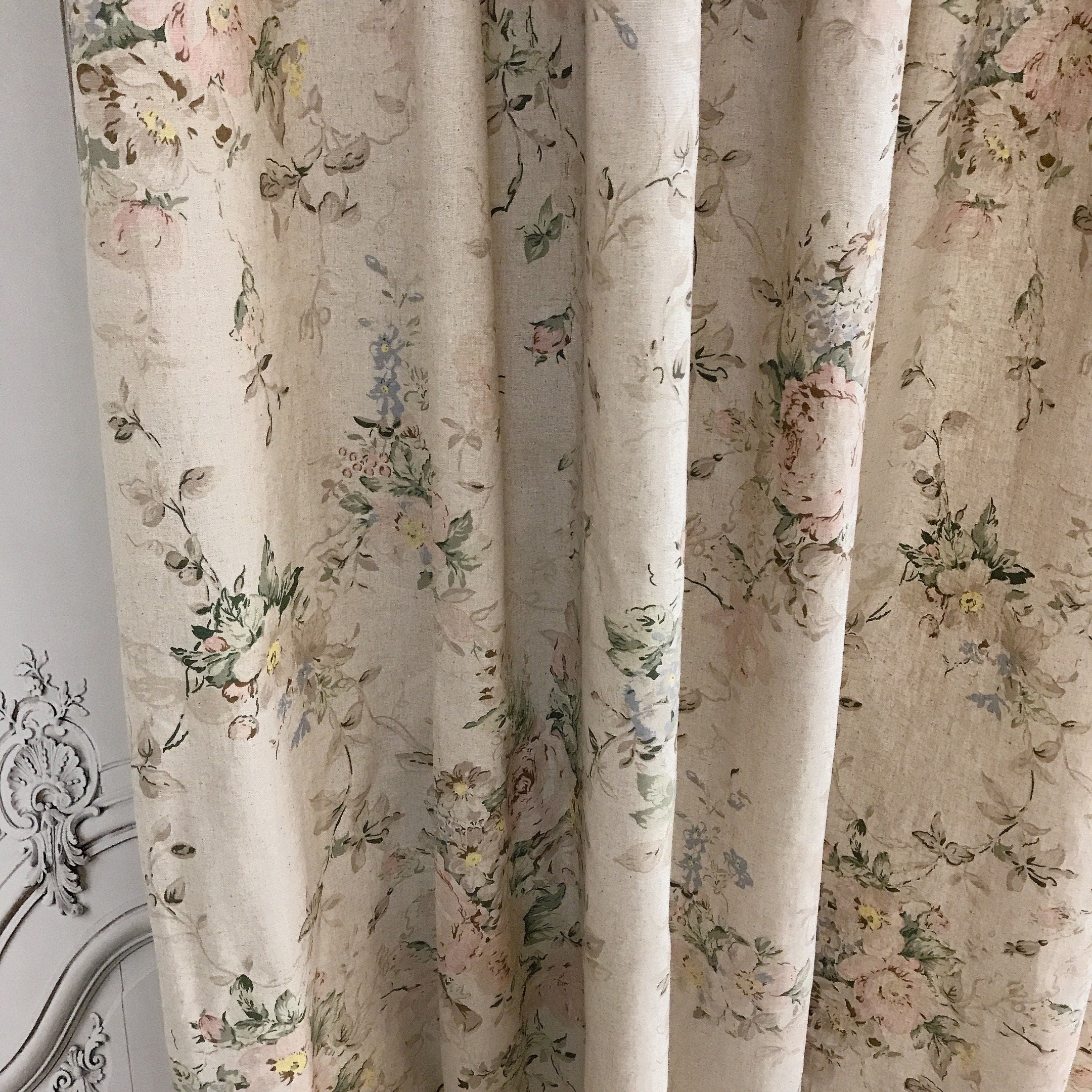 Muted Pink and Brown Floral Curtain on Natural Beige