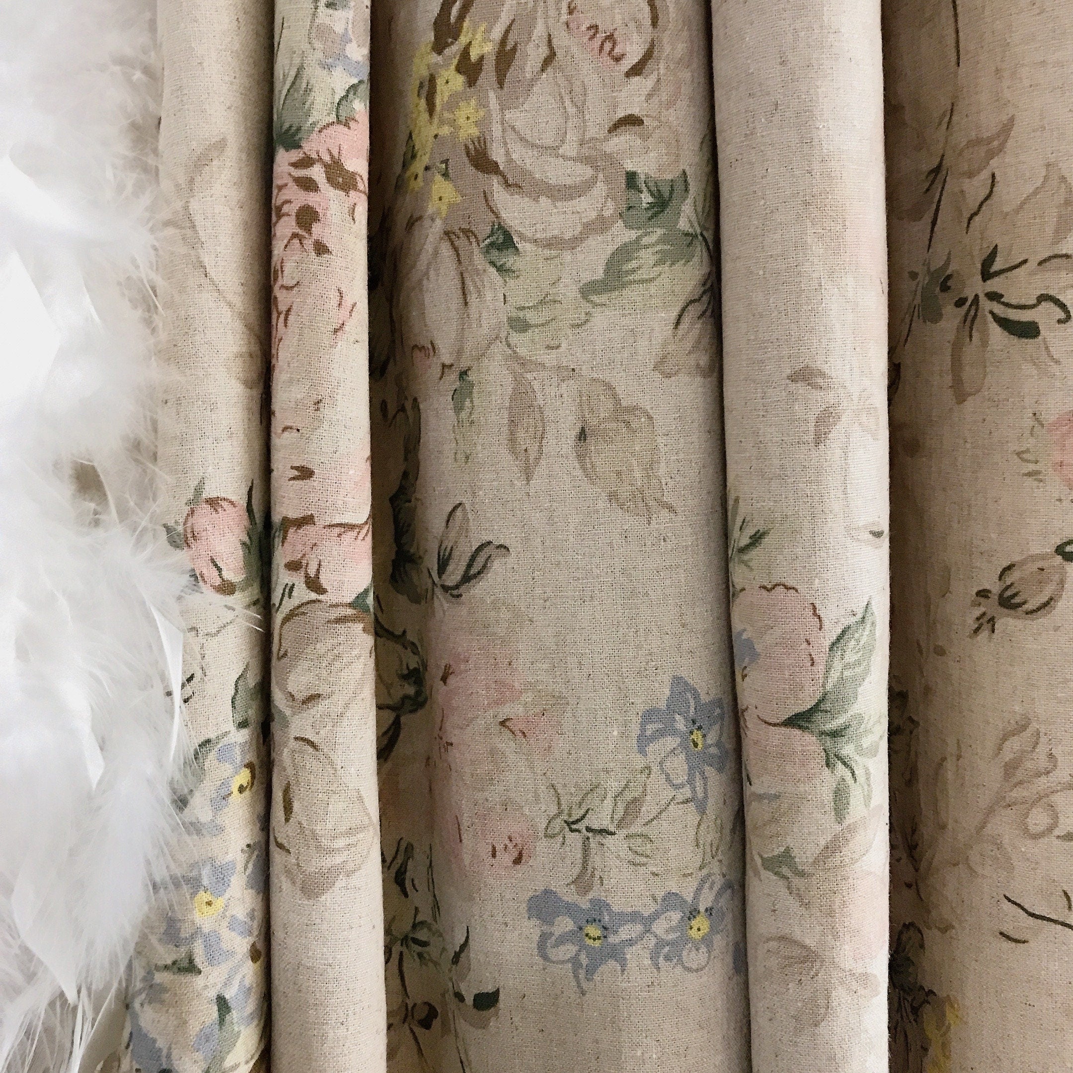Muted Pink and Brown Floral Curtain on Natural Beige