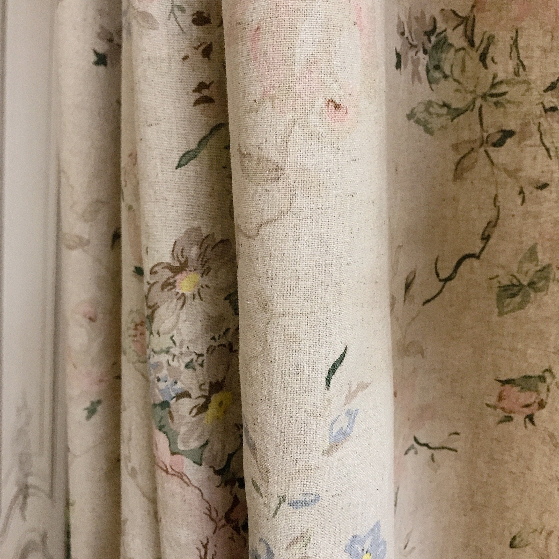 Muted Pink and Brown Floral Curtain on Natural Beige